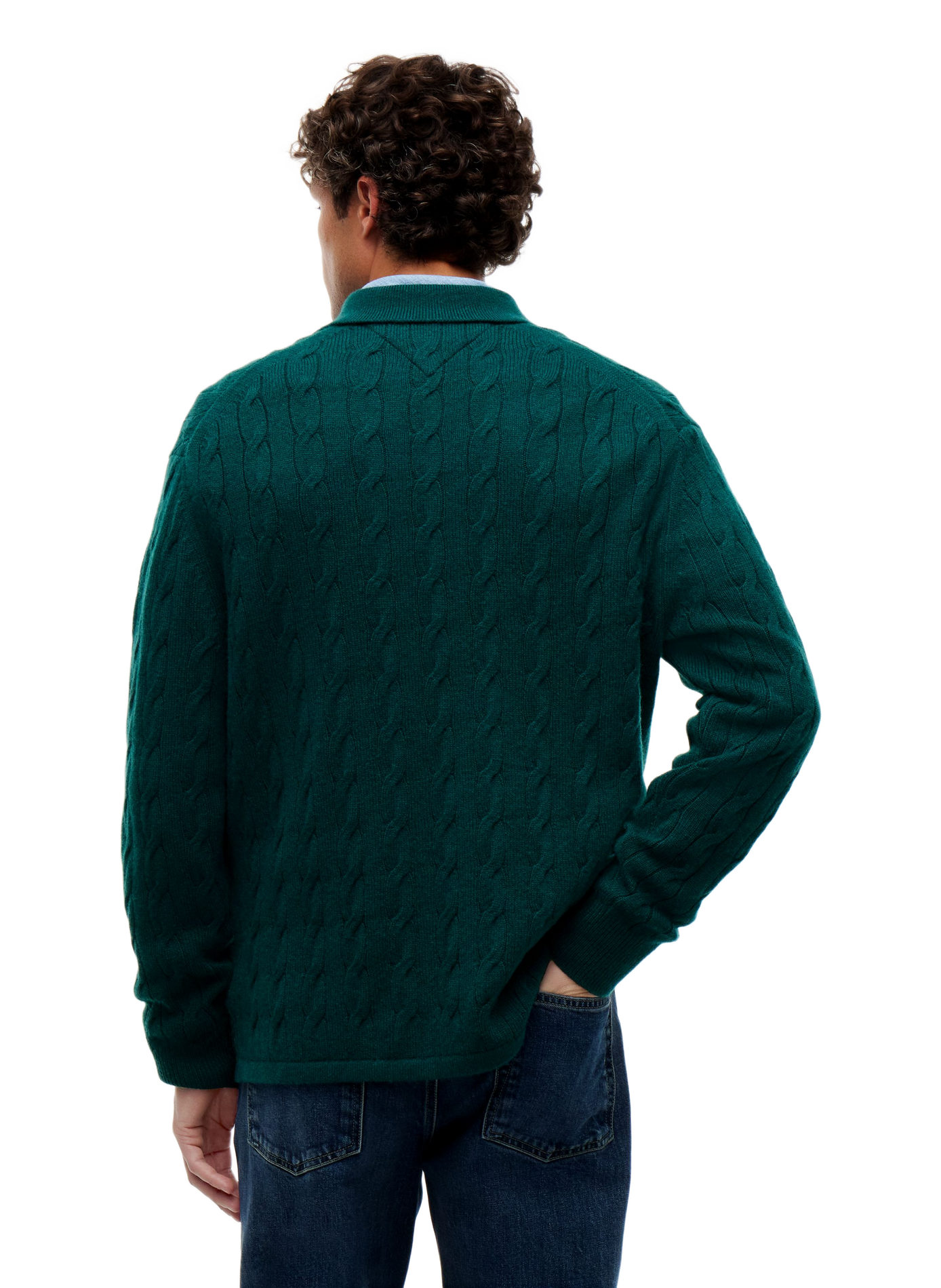 Straight-fit cable-knit wool polo-neck sweater TOMMY HILFIGER Green