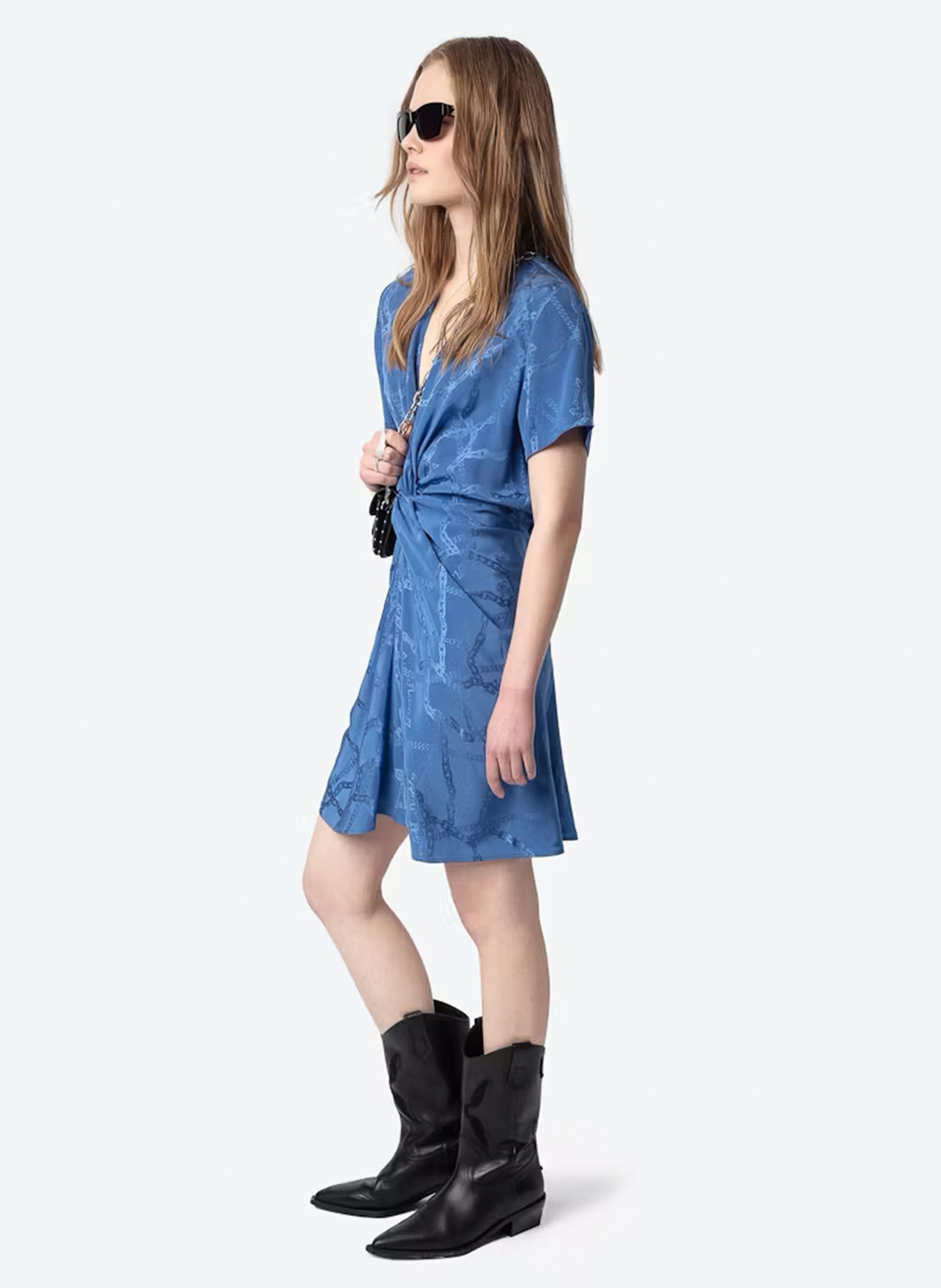 Robe courte col v en soie rozom ZADIG&VOLTAIRE Bleu