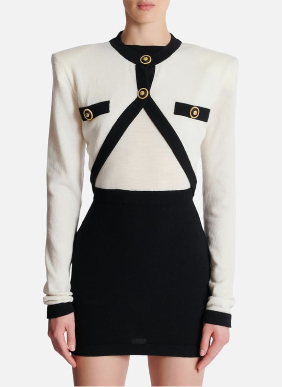 Robe en maille bicolore avec design faux gilet Beige by BALMAIN BALMAIN Robe en maille bicolore avec design faux gilet Beige