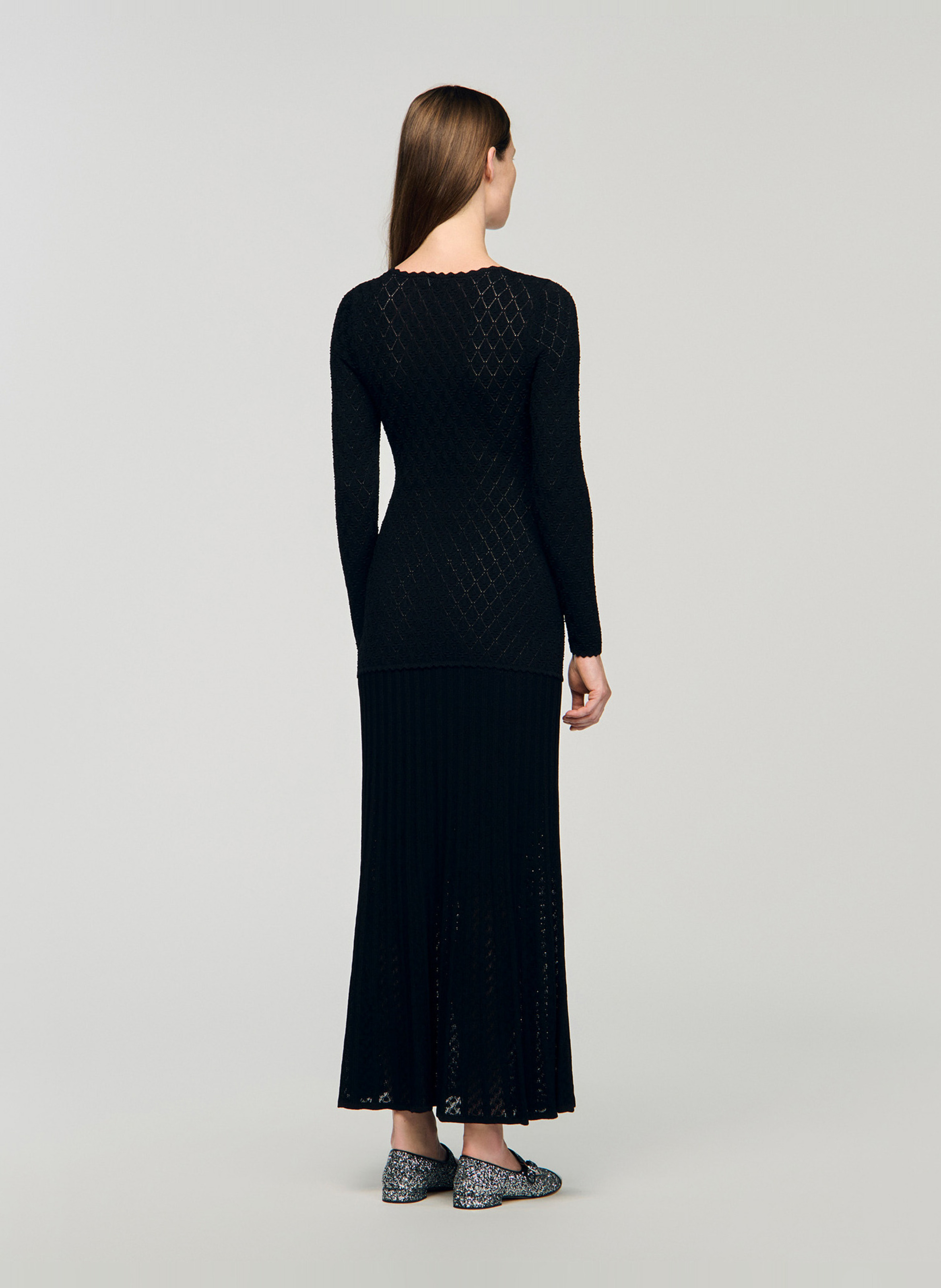 Robe longue col v SANDRO Noir