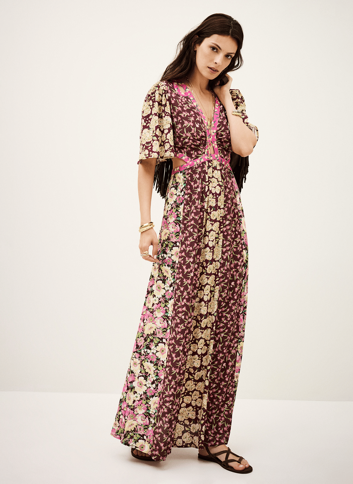 Robe longue col v à imprimé floral ilma BA&SH Violet