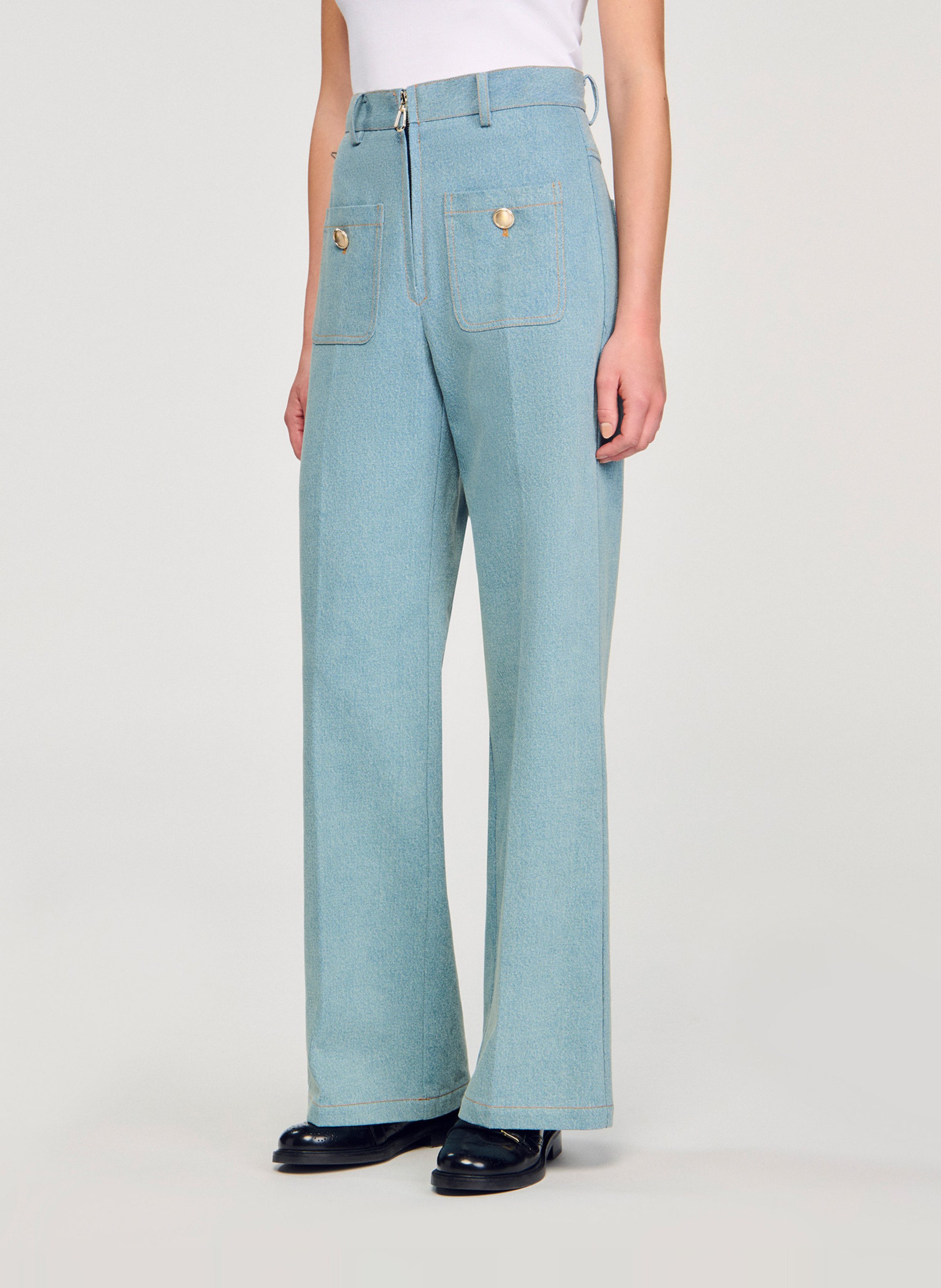 SANDRO Jean large en coton Bleu