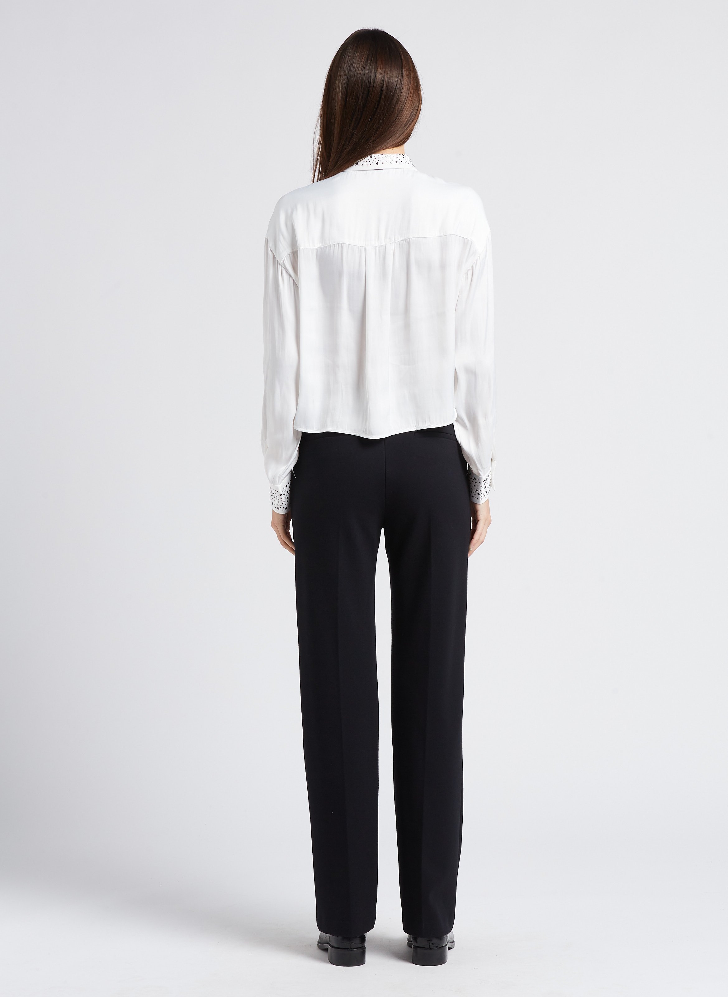 Chemise courte col classique à strass IKKS Blanc