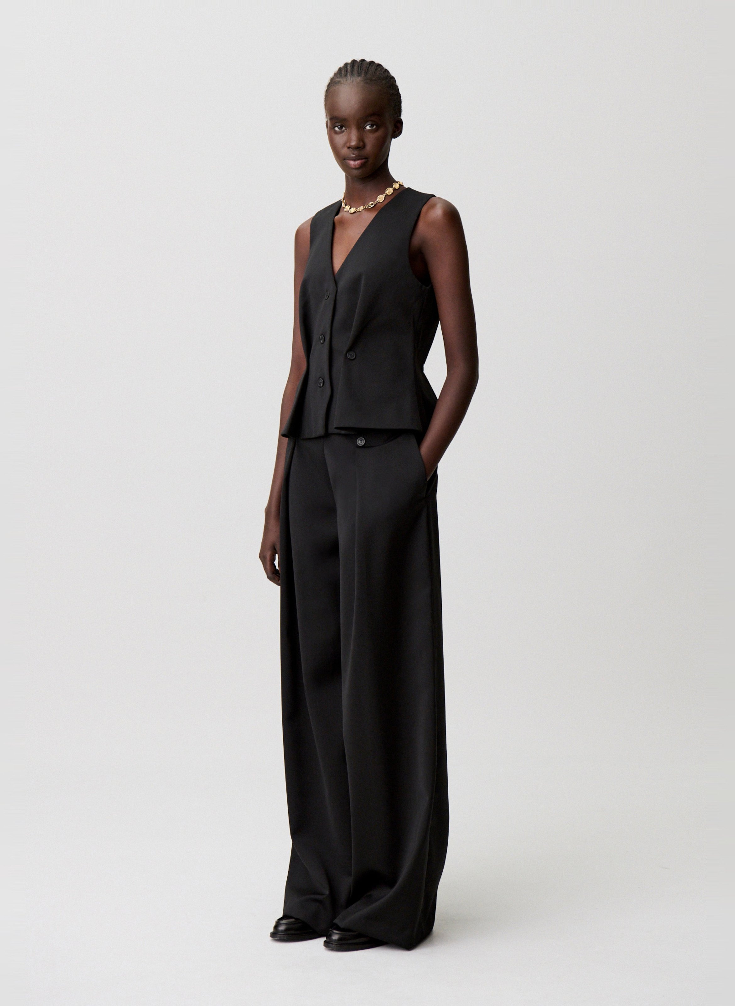 Pantalon large taille haute Noir