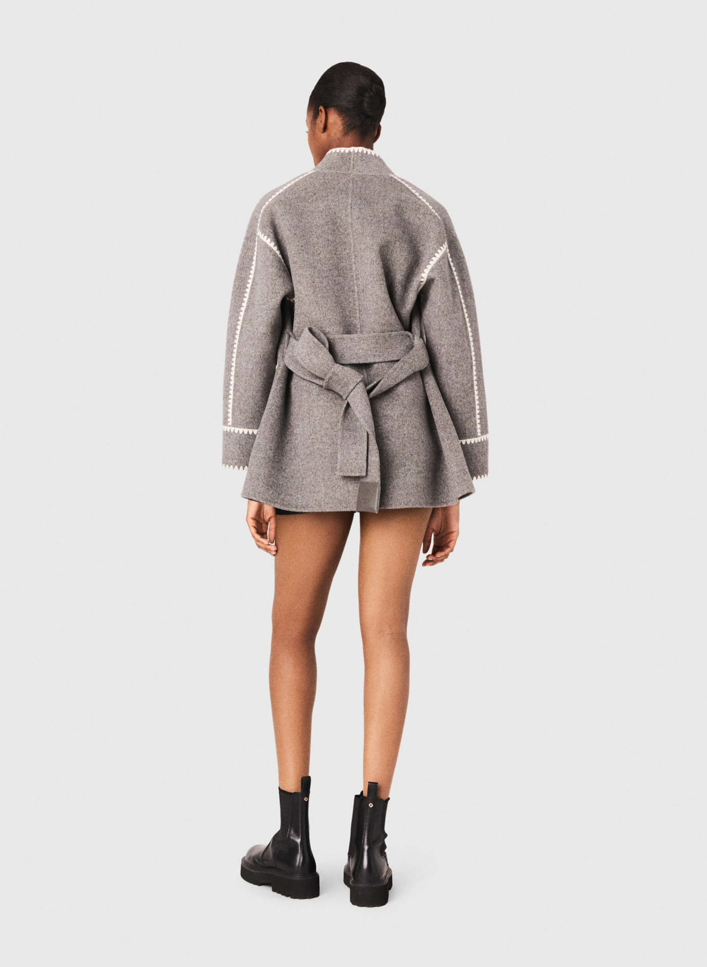 Gilet col montant en laine mélangée Gris