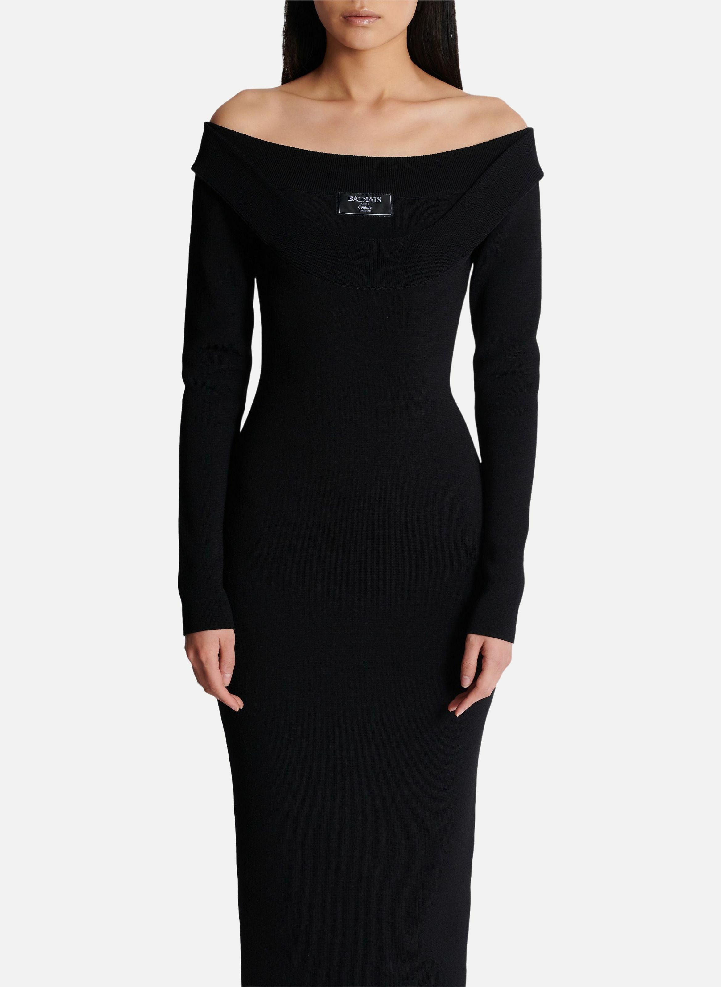 Robe longue en maille unie BALMAIN Noir