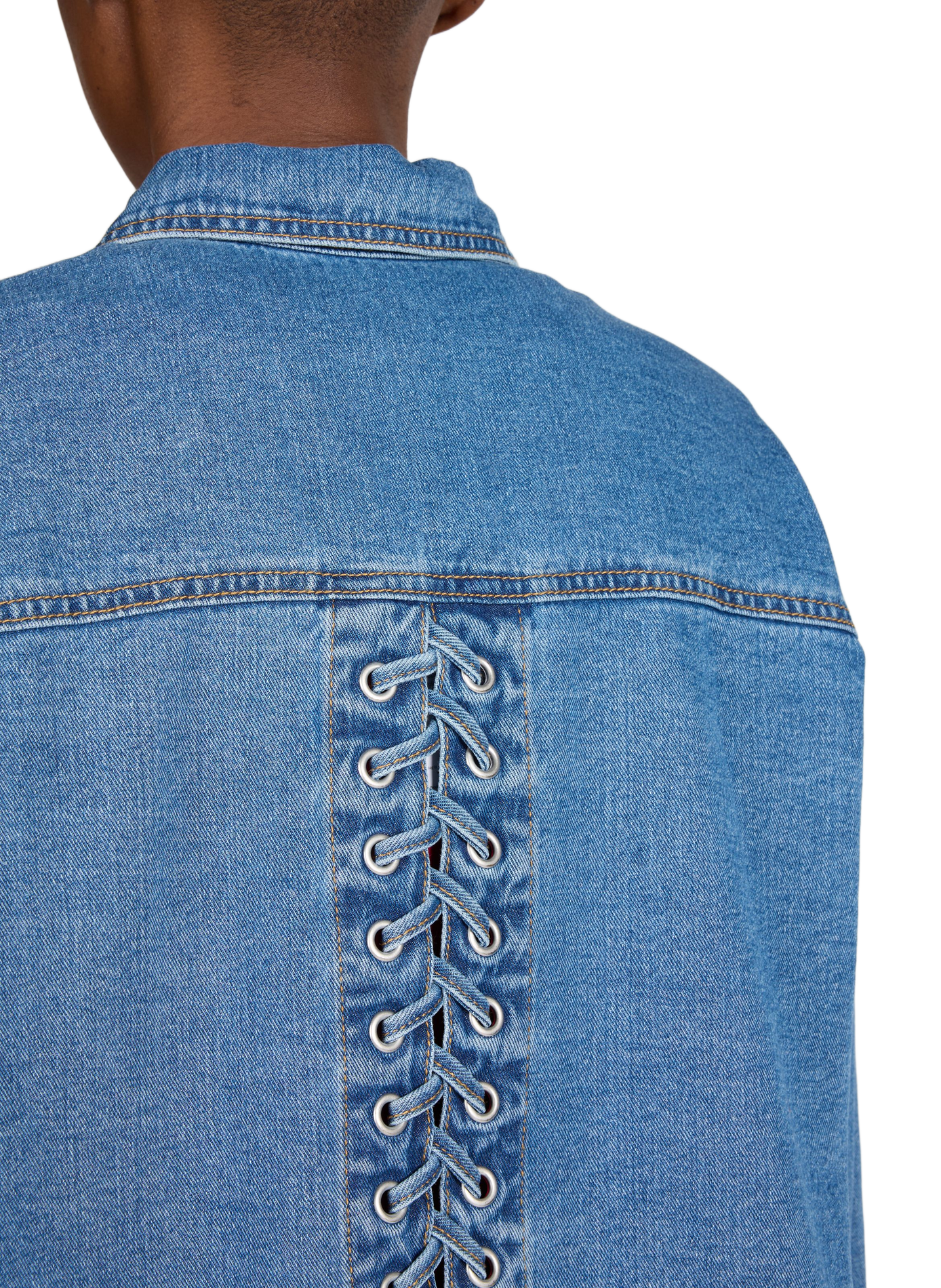 Vimalou lace-up denim cotton shirt VILA Blue