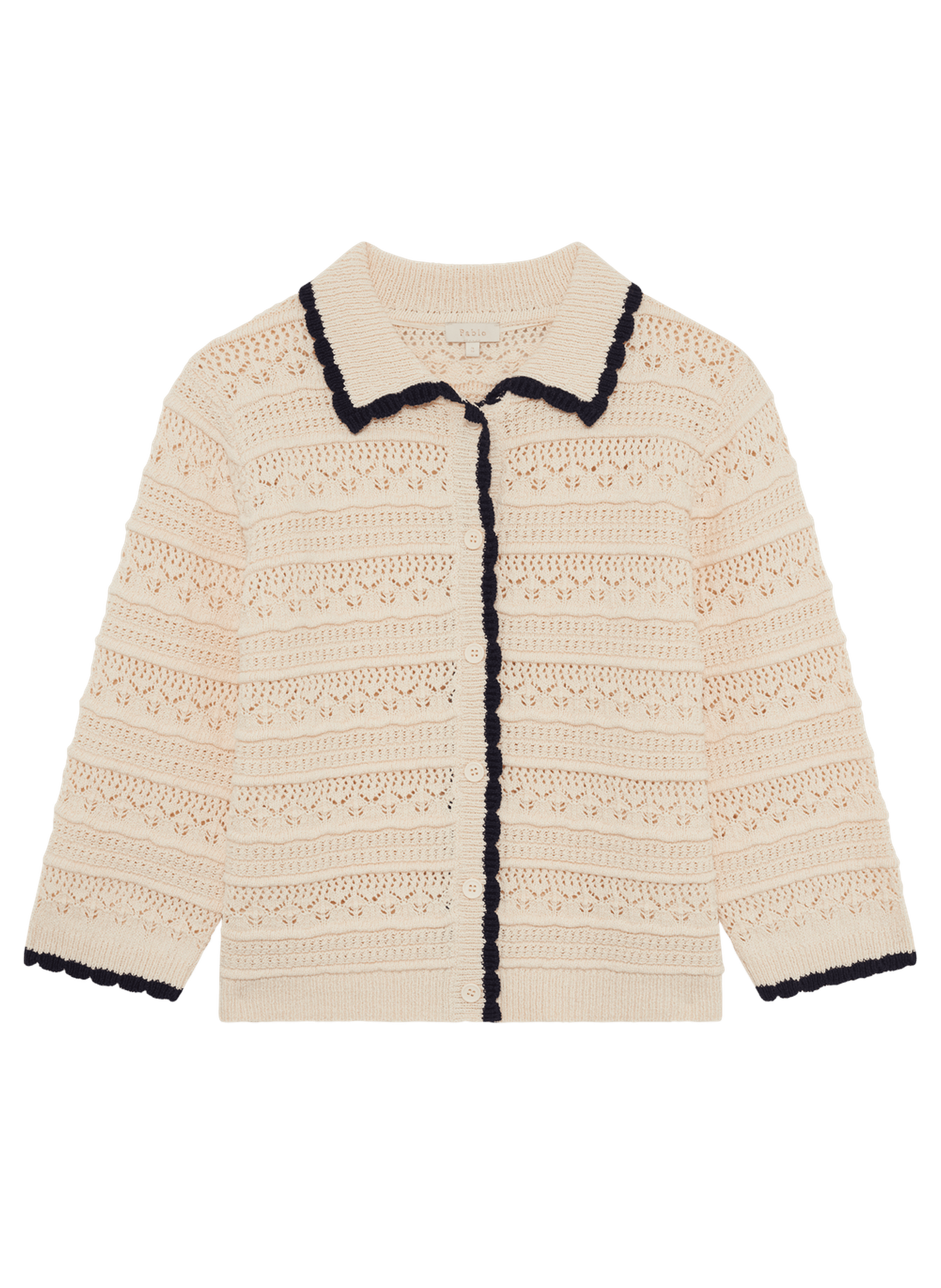 Gilet en crochet à col polo contrasté - lysa PABLO Beige