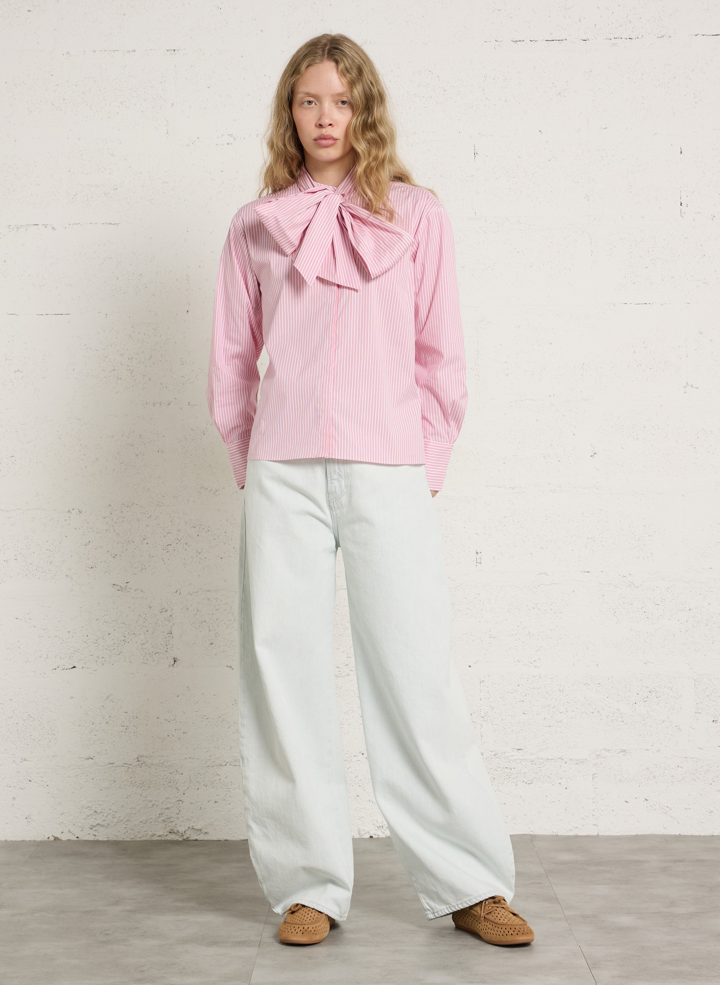 Chemise à rayures col lavallière sandrine MAISON 123 Rose