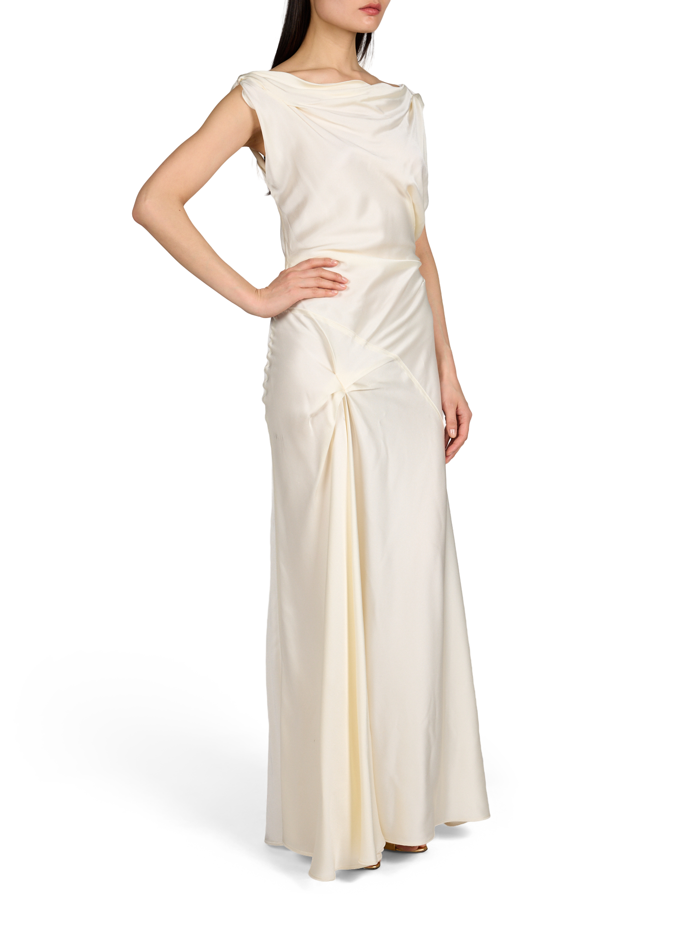 Robe sans manches drapée et satinée VICTORIA BECKHAM Blanc