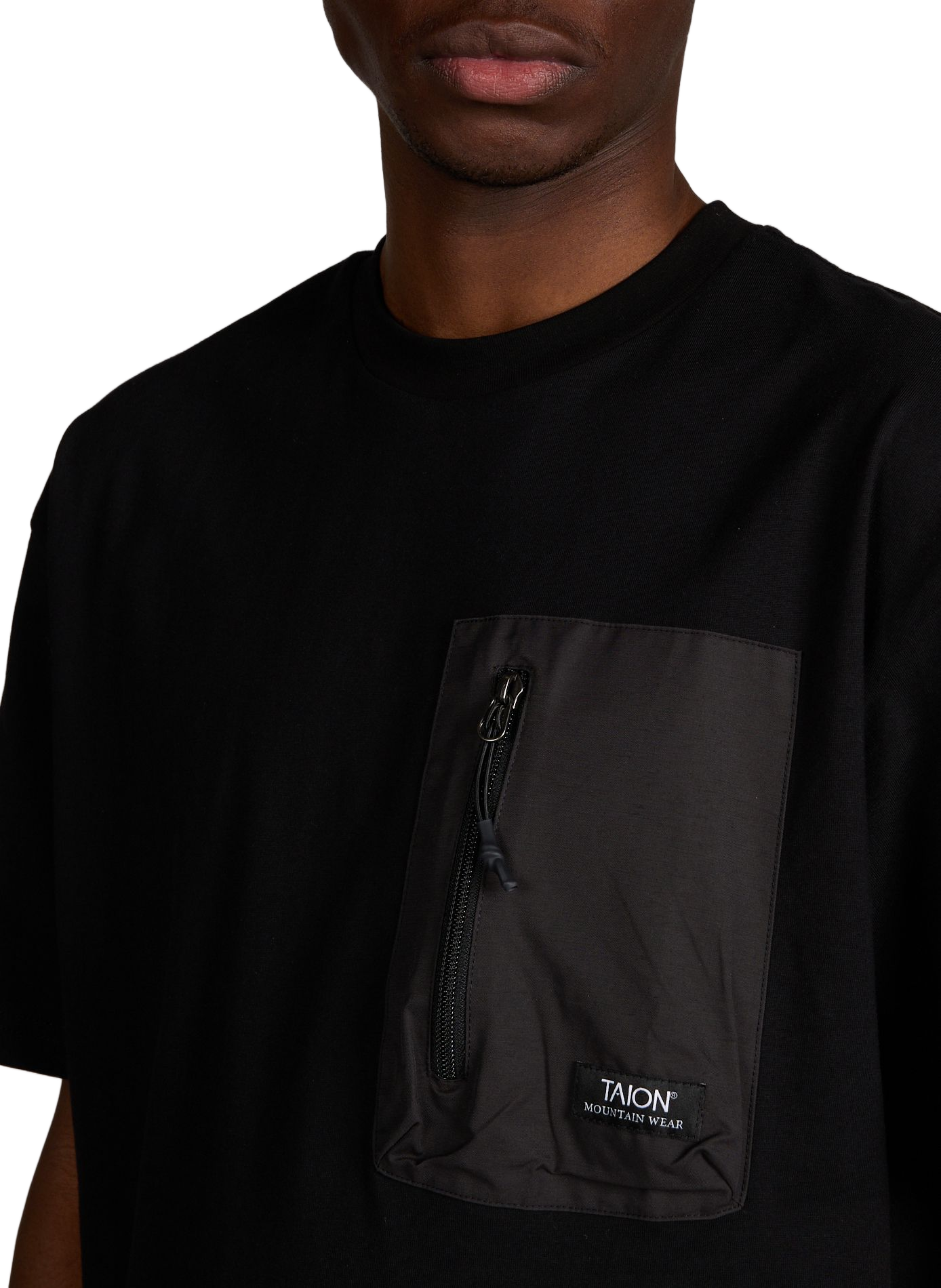 T-shirt poche poitrine zippée en coton TAION Noir