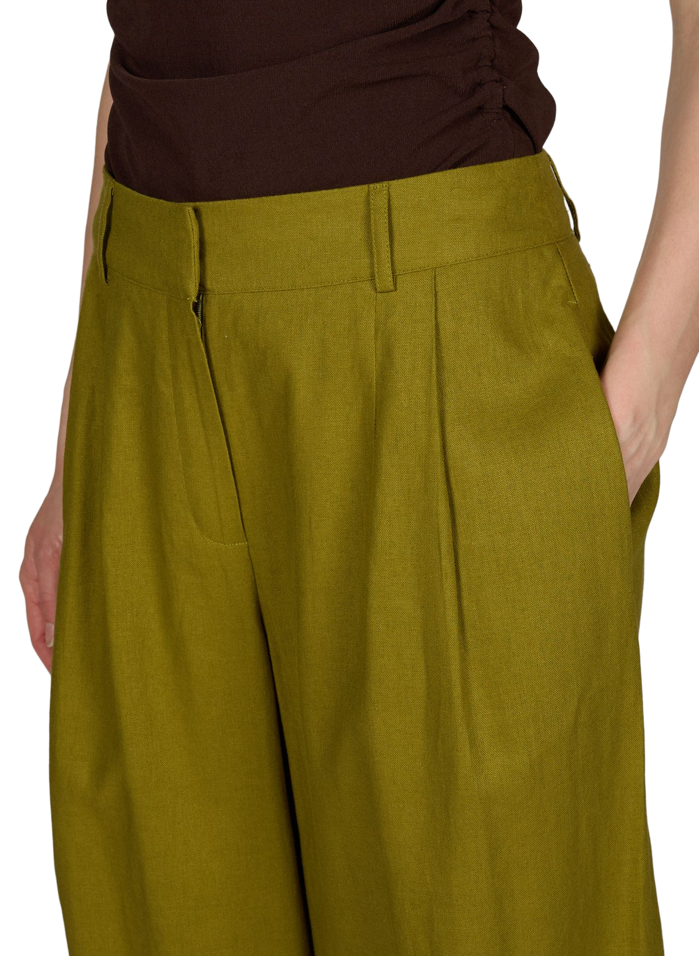 Solid linen blend trousers TOPSHOP Khaki
