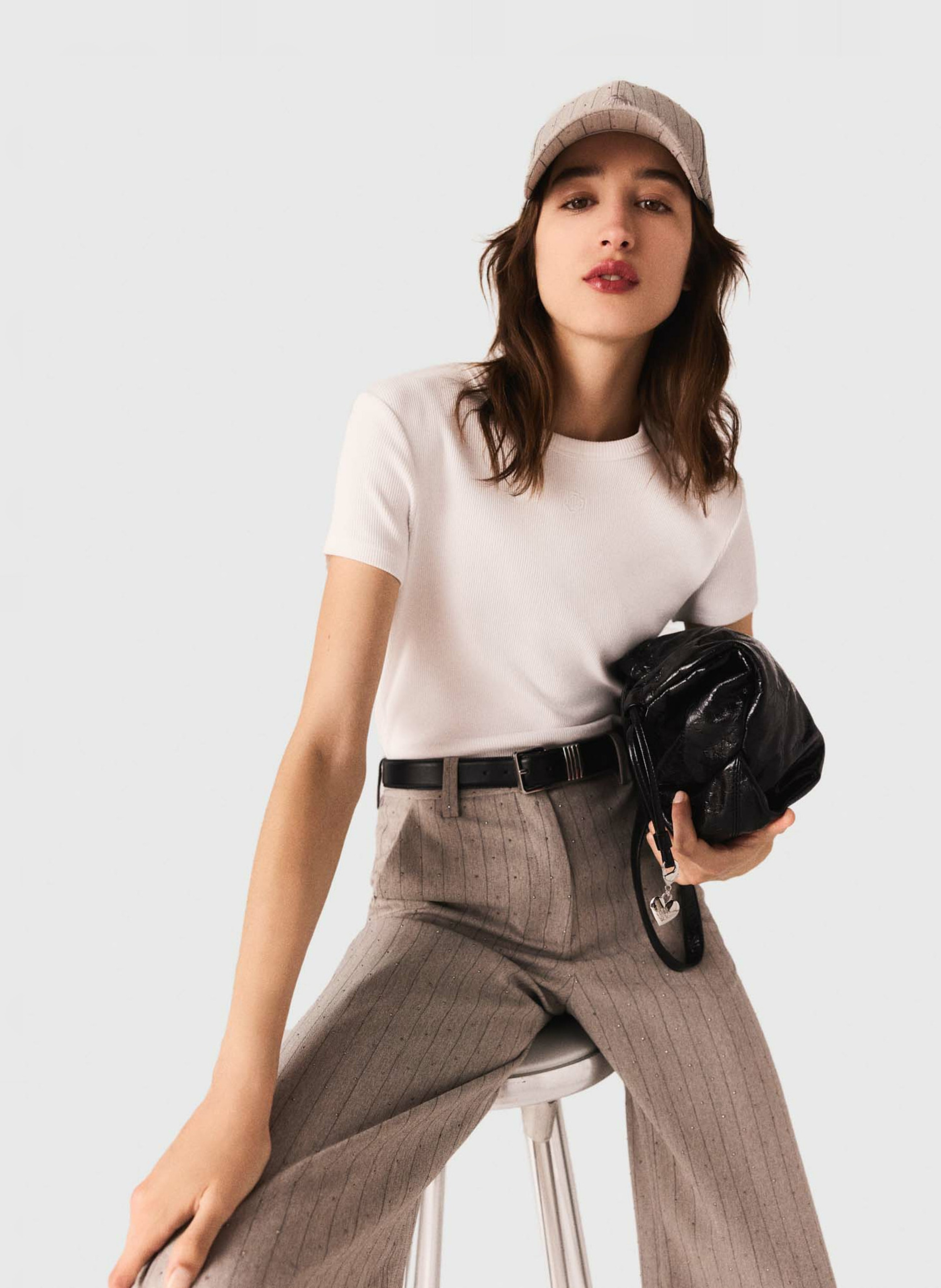 Tee-shirt ajusté en coton mélangé Blanc