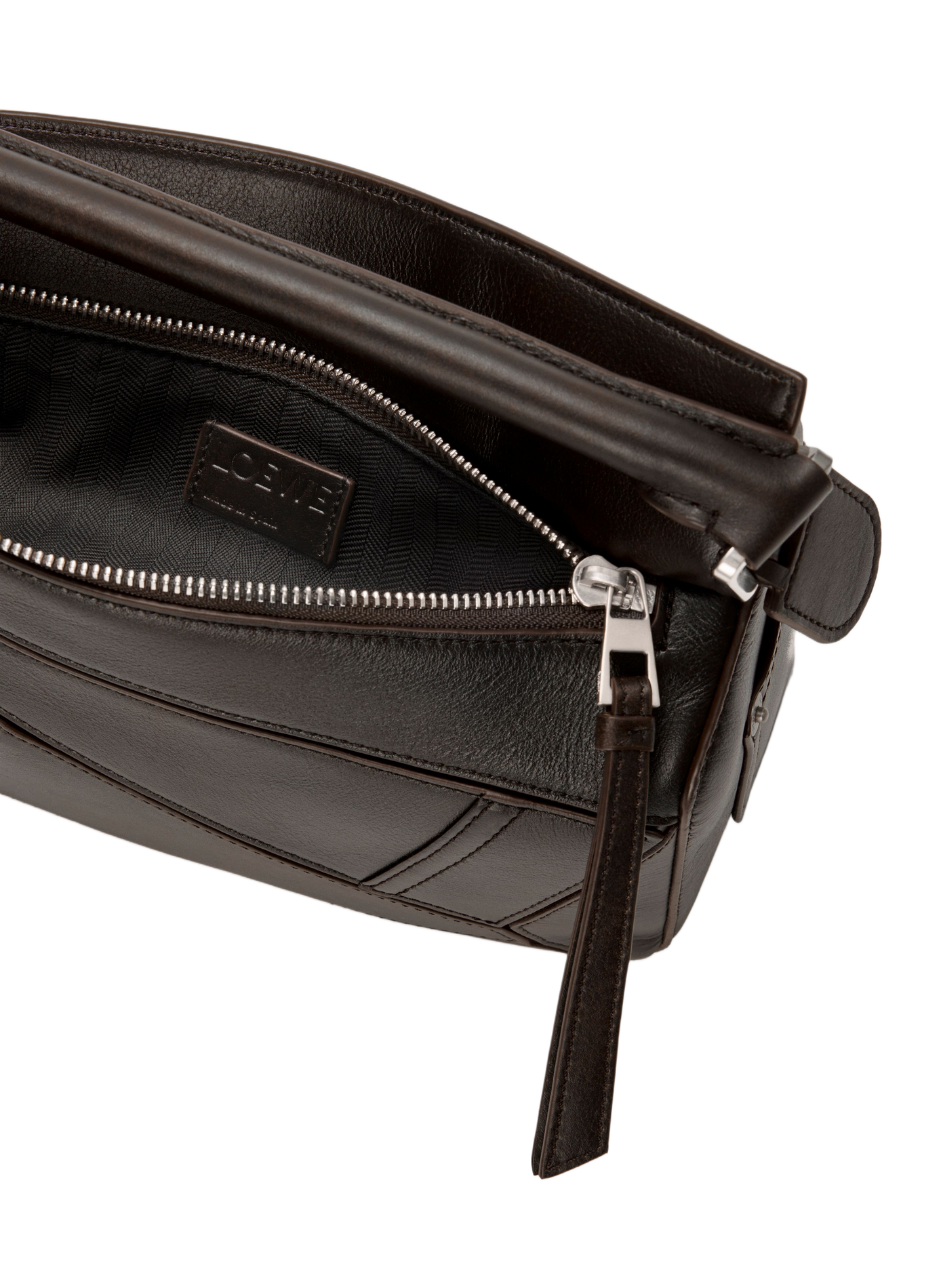 Kleine Puzzle Panta Handtasche aus glänzendem Kalbsleder LOEWE Braun