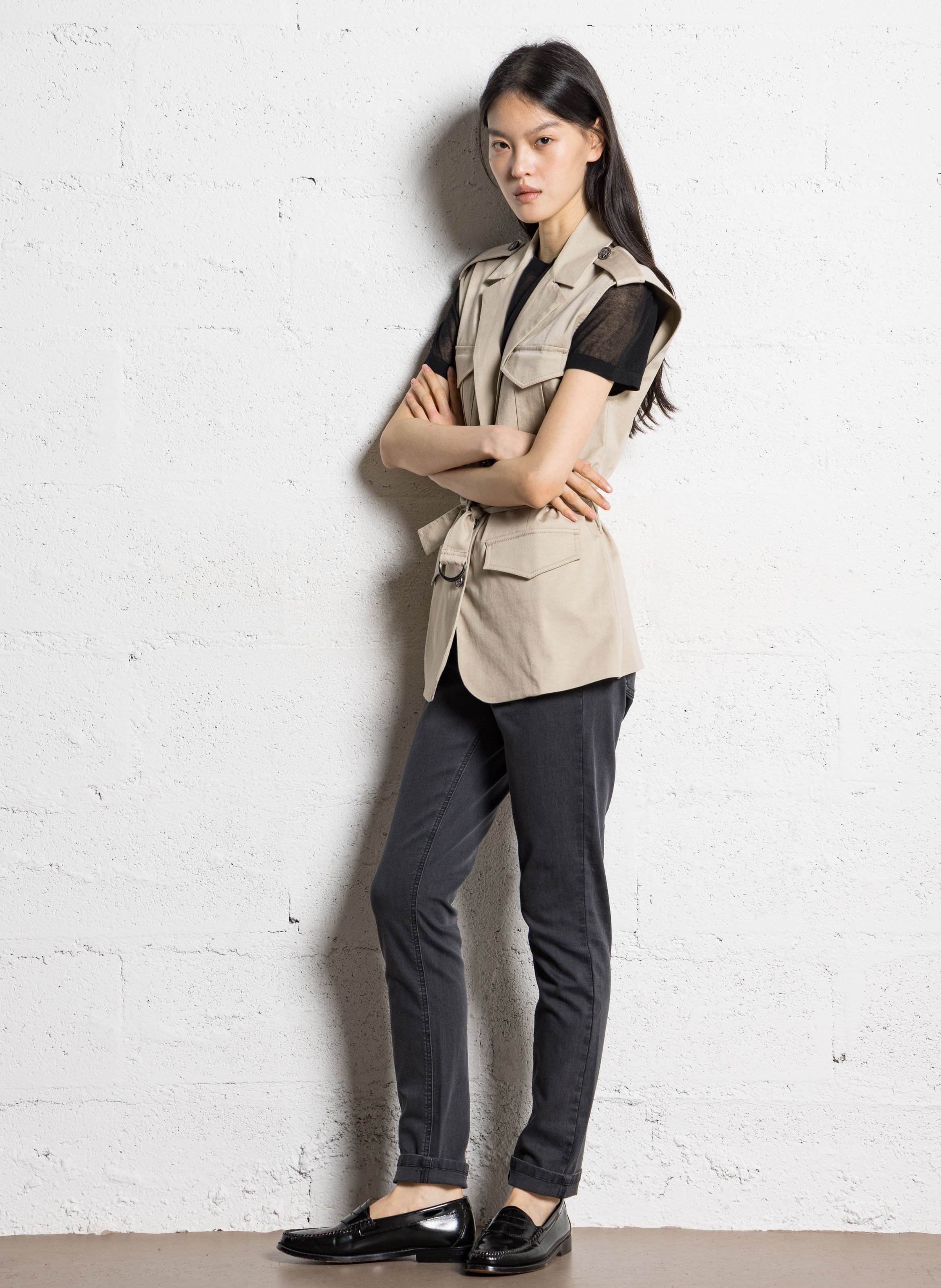 Saharienne droite col tailleur en coton mélangé IKKS Beige