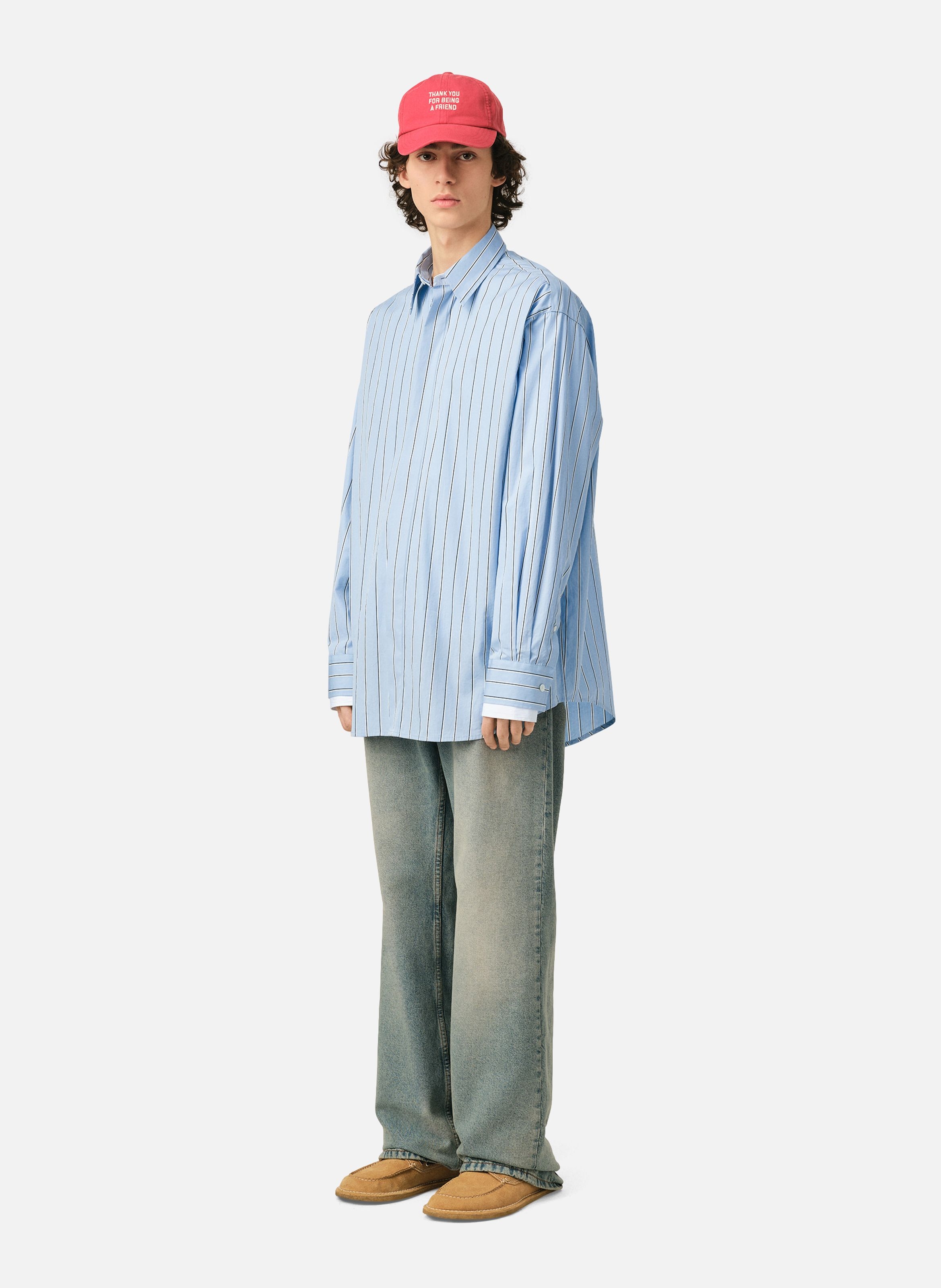 Chemise large rayée unisexe en coton col amovible AMI PARIS Bleu