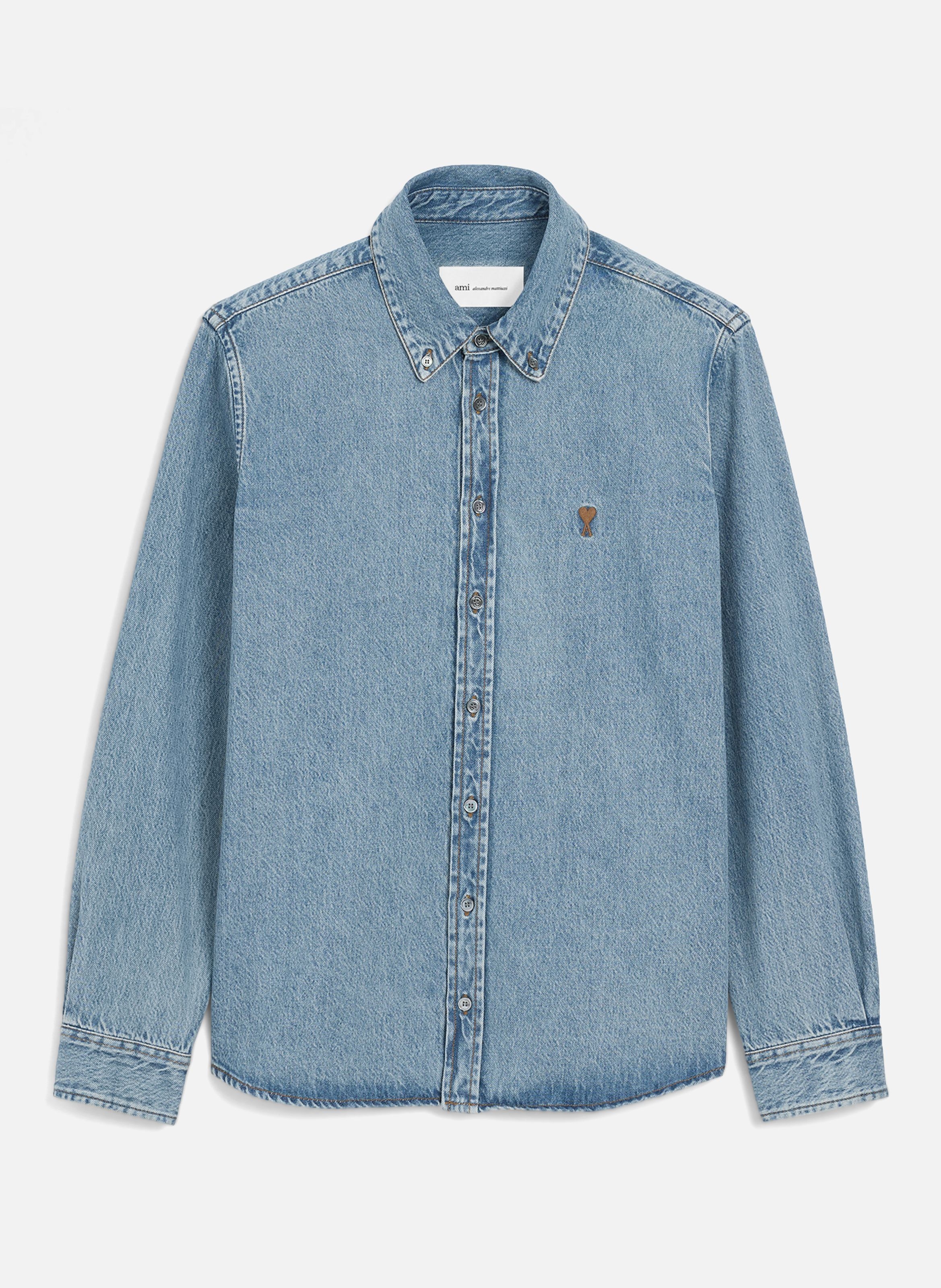 Chemise col boutonné ami de coeur en coton unisexe AMI PARIS Bleu