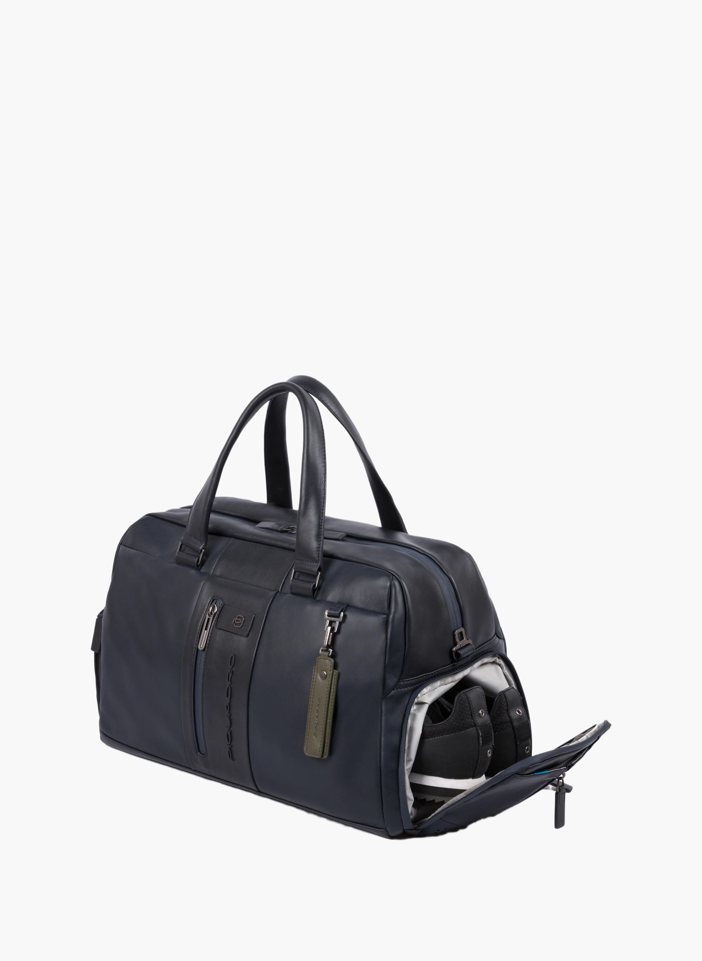 Leather duffel bag with shoe compartment PIQUADRO Grey