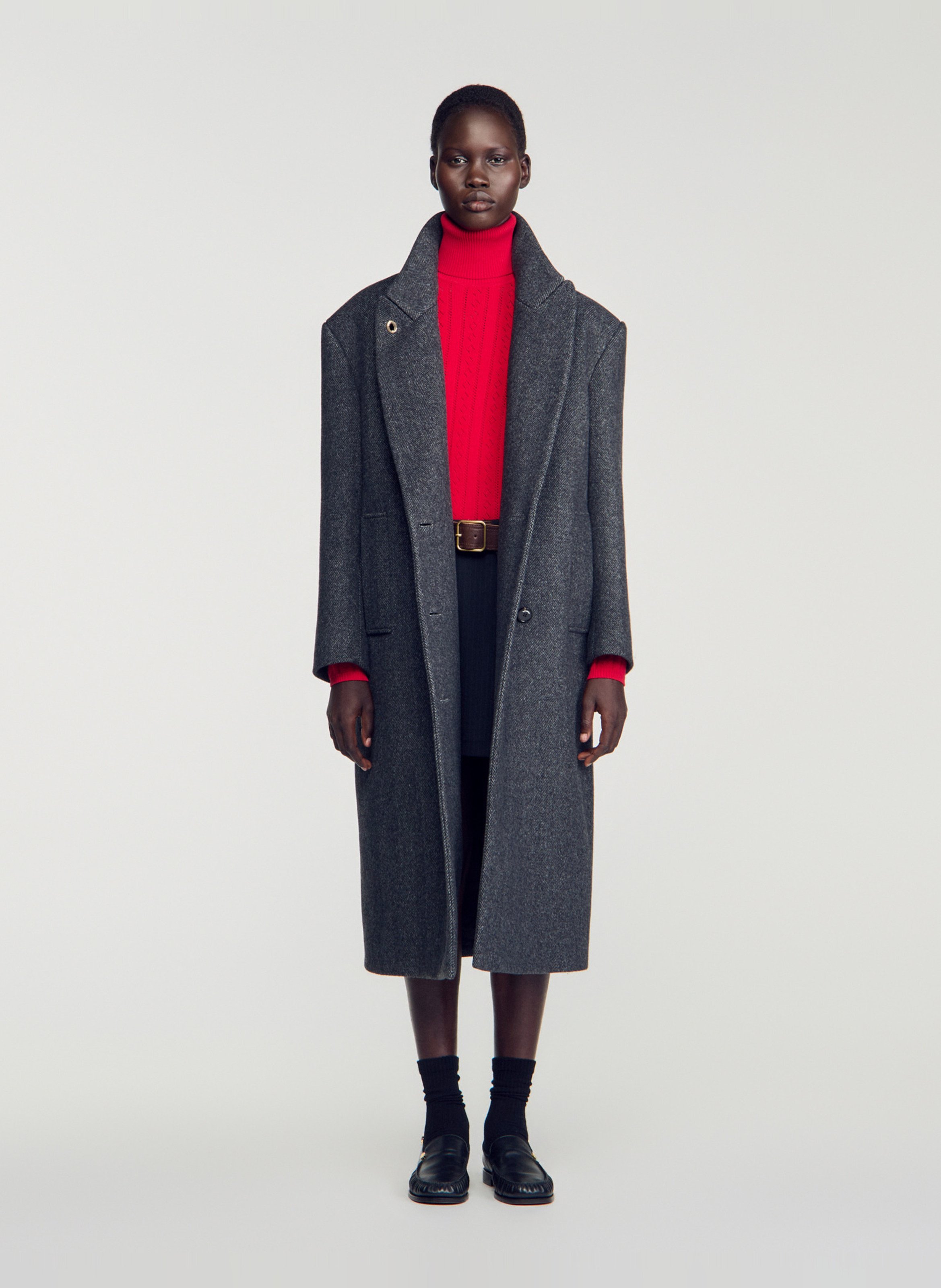 Manteau long oversize en laine mélangée SANDRO Gris