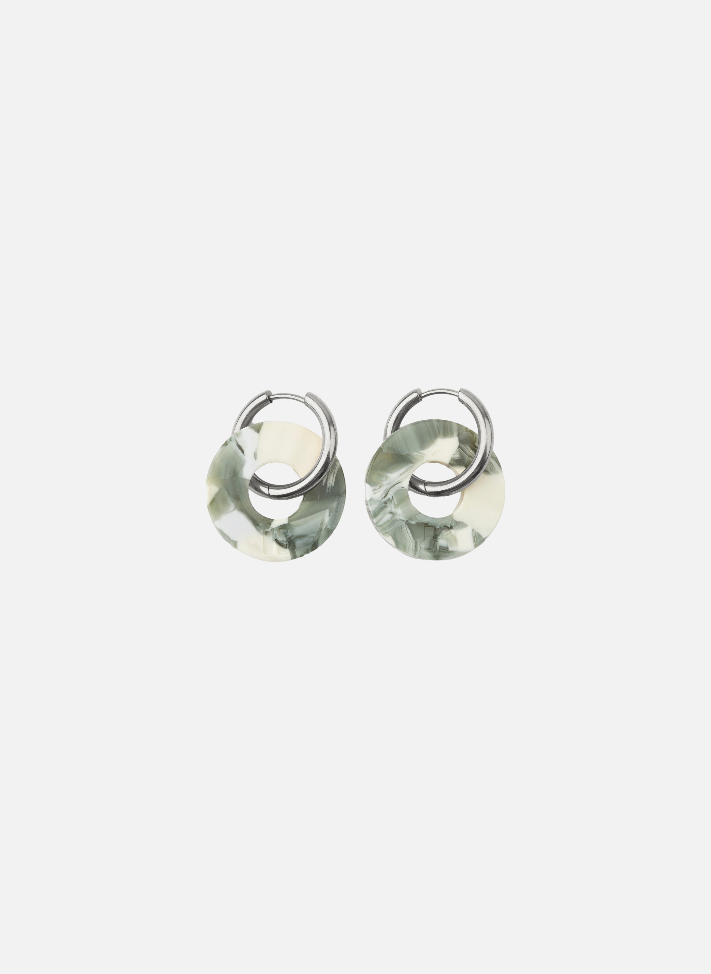Boucles d'oreilles donuts avec anneaux en acier inoxydable argenté  Marbre