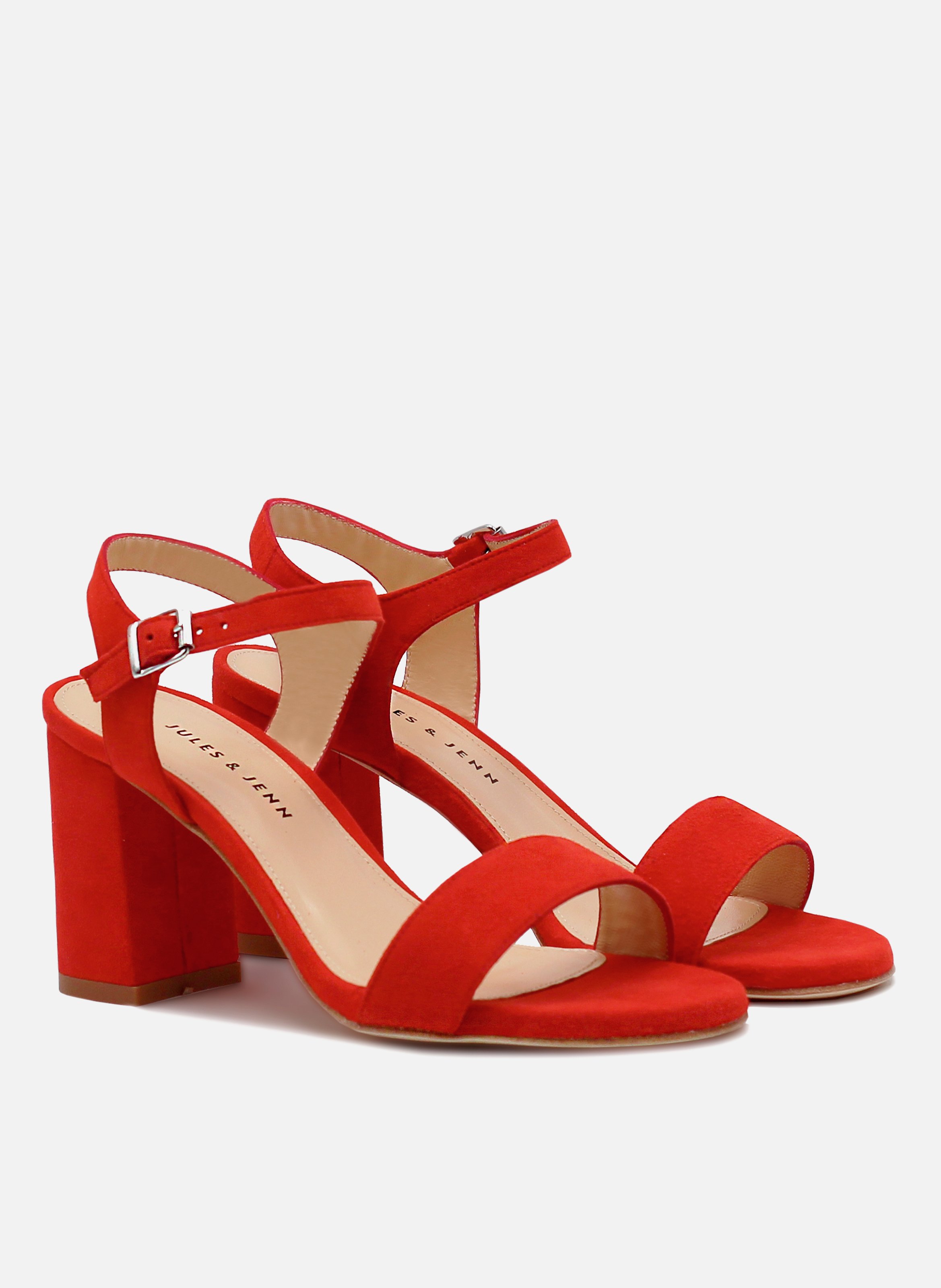 Sandales à talon cuir daim Rouge