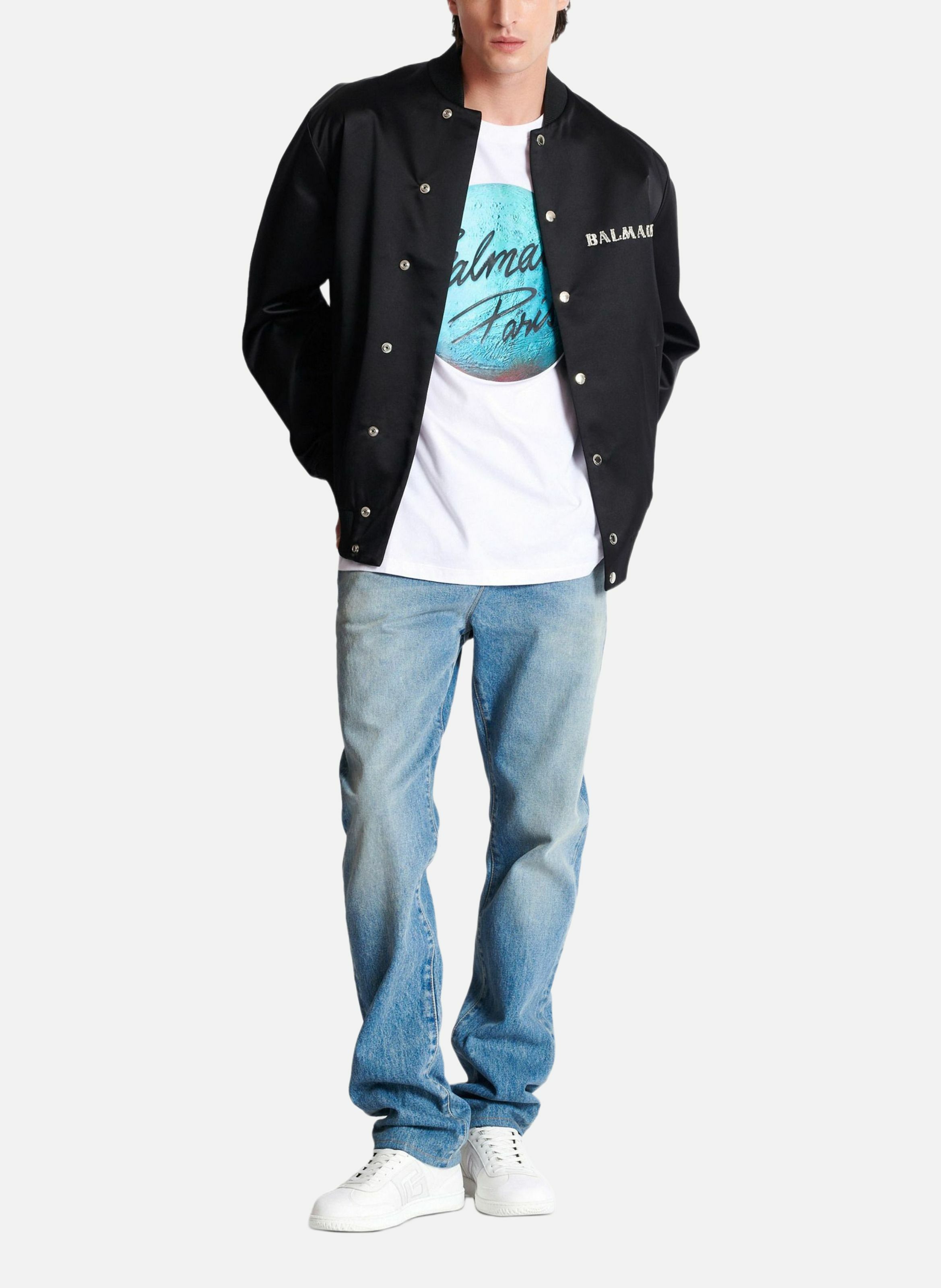 T-shirt imprimé balmain paris logo et planète BALMAIN Blanc