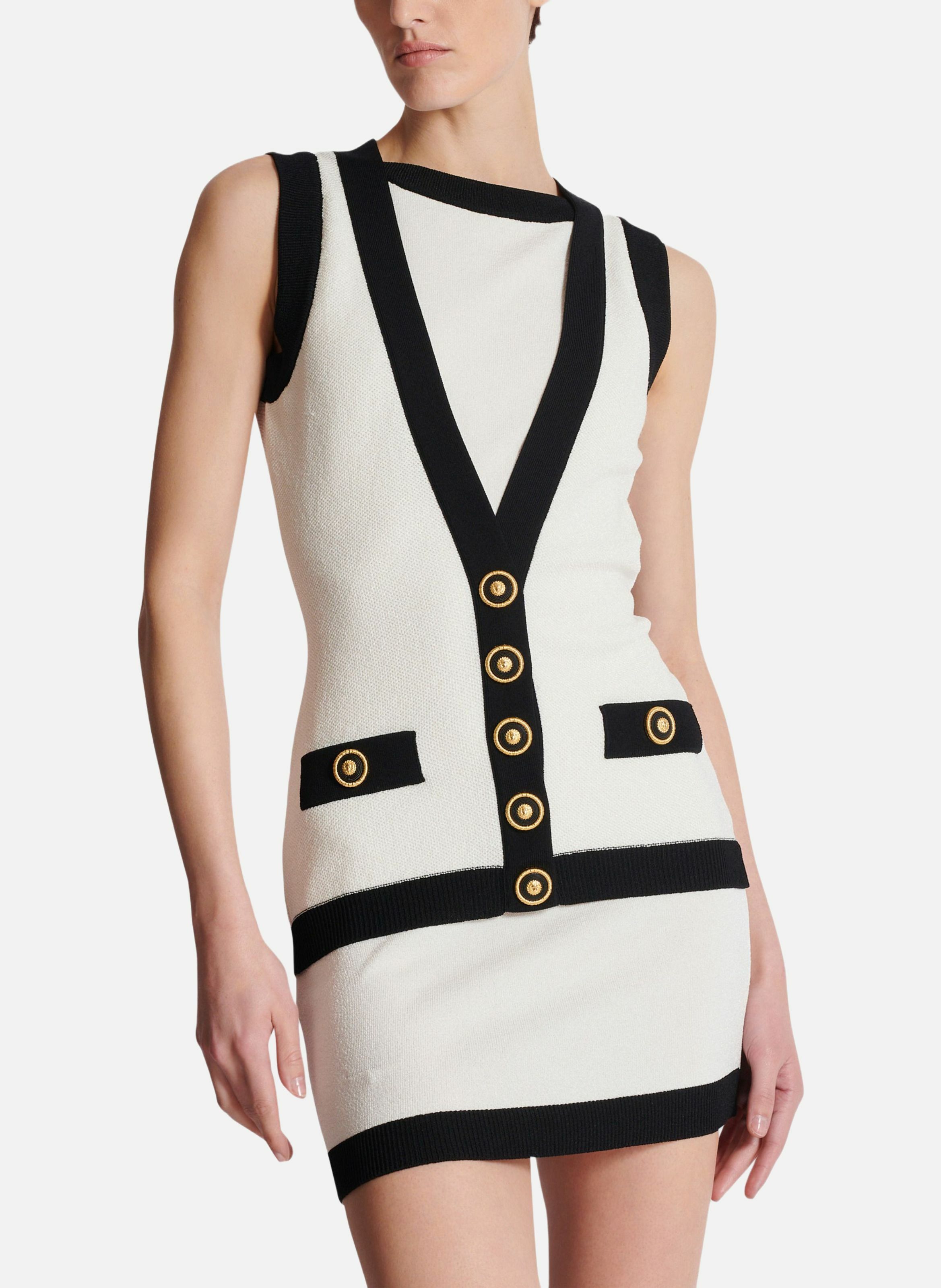 Robe bicolore en maille avec gilet en trompe-l'œil BALMAIN Beige