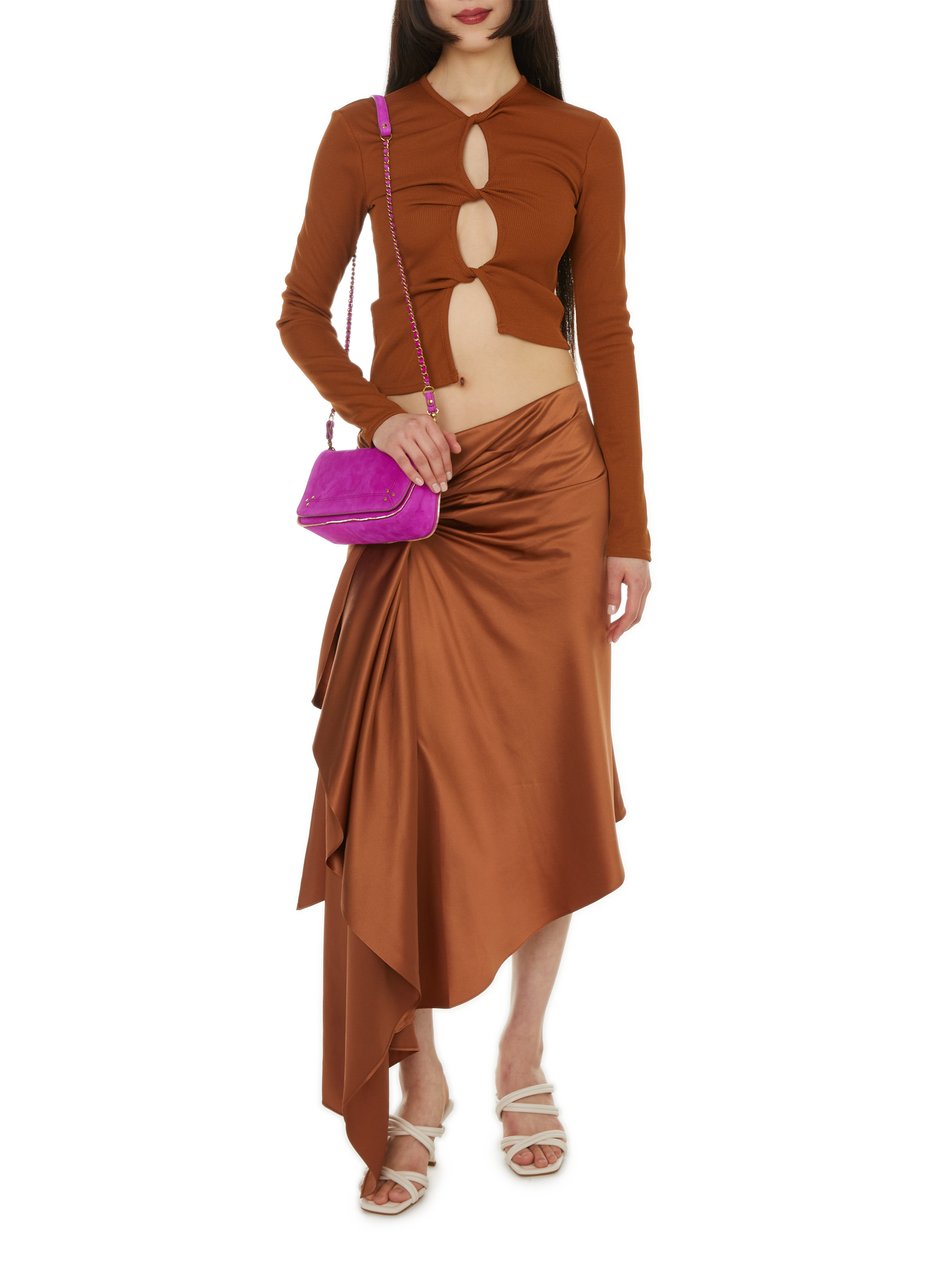 Jupe midi en soie CHRISTOPHER ESBER Marron