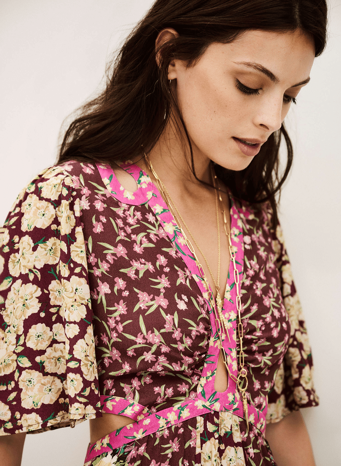 Robe longue col v à imprimé floral ilma BA&SH Violet