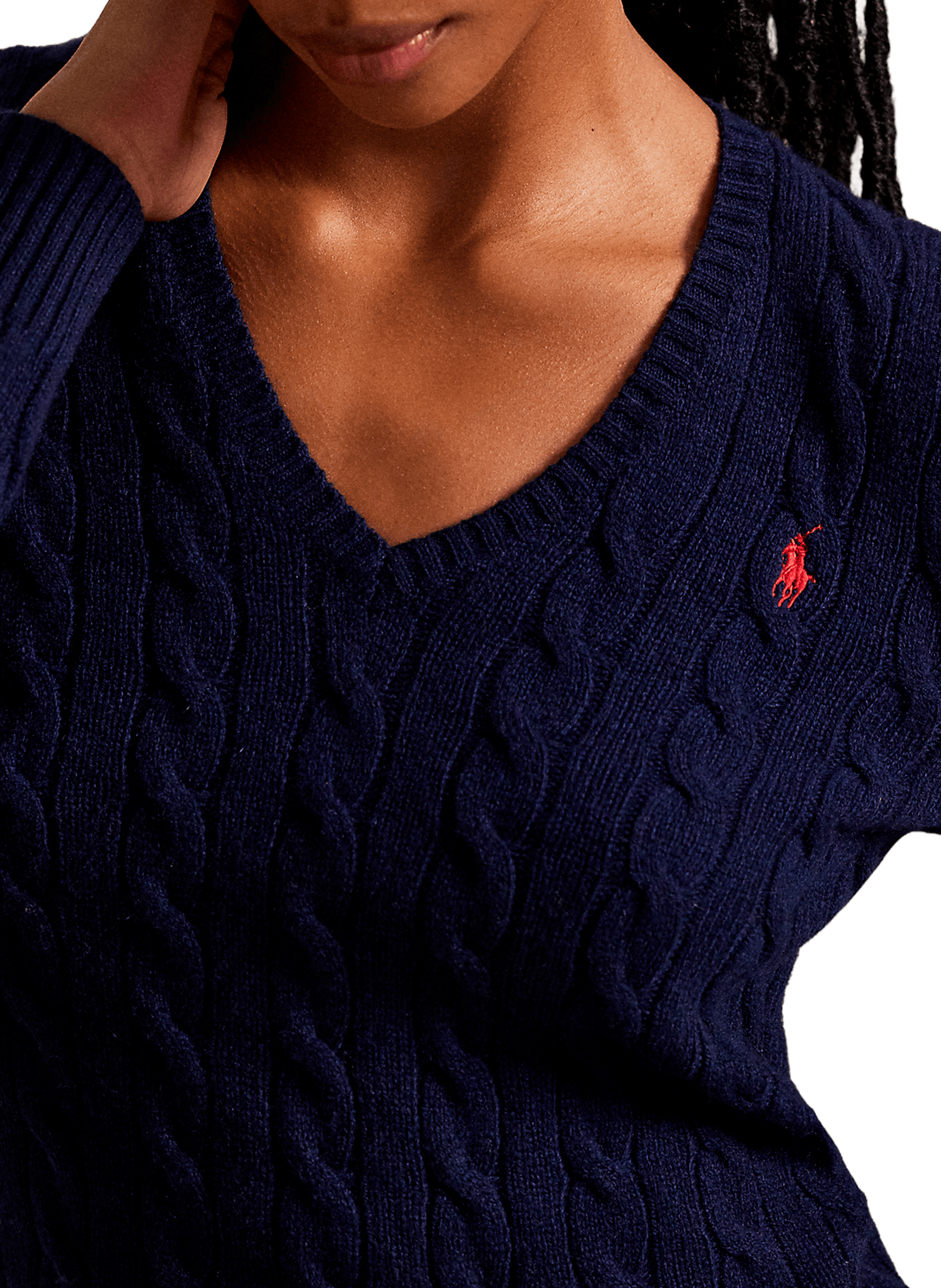 Pull col V en laine et cachemire POLO RALPH LAUREN Bleu