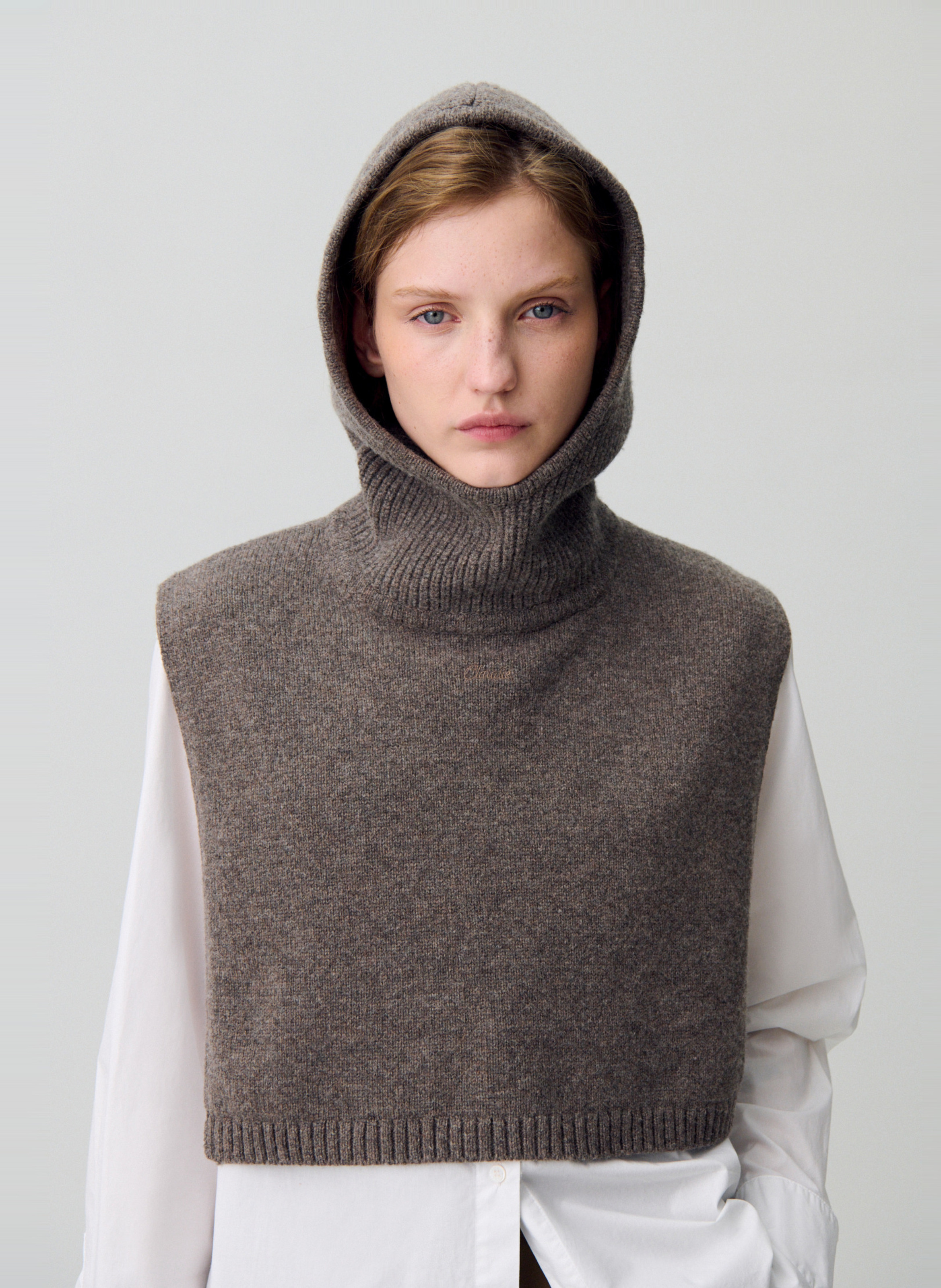 CLAUDIE PIERLOT Col amovible en laine mimane Marron