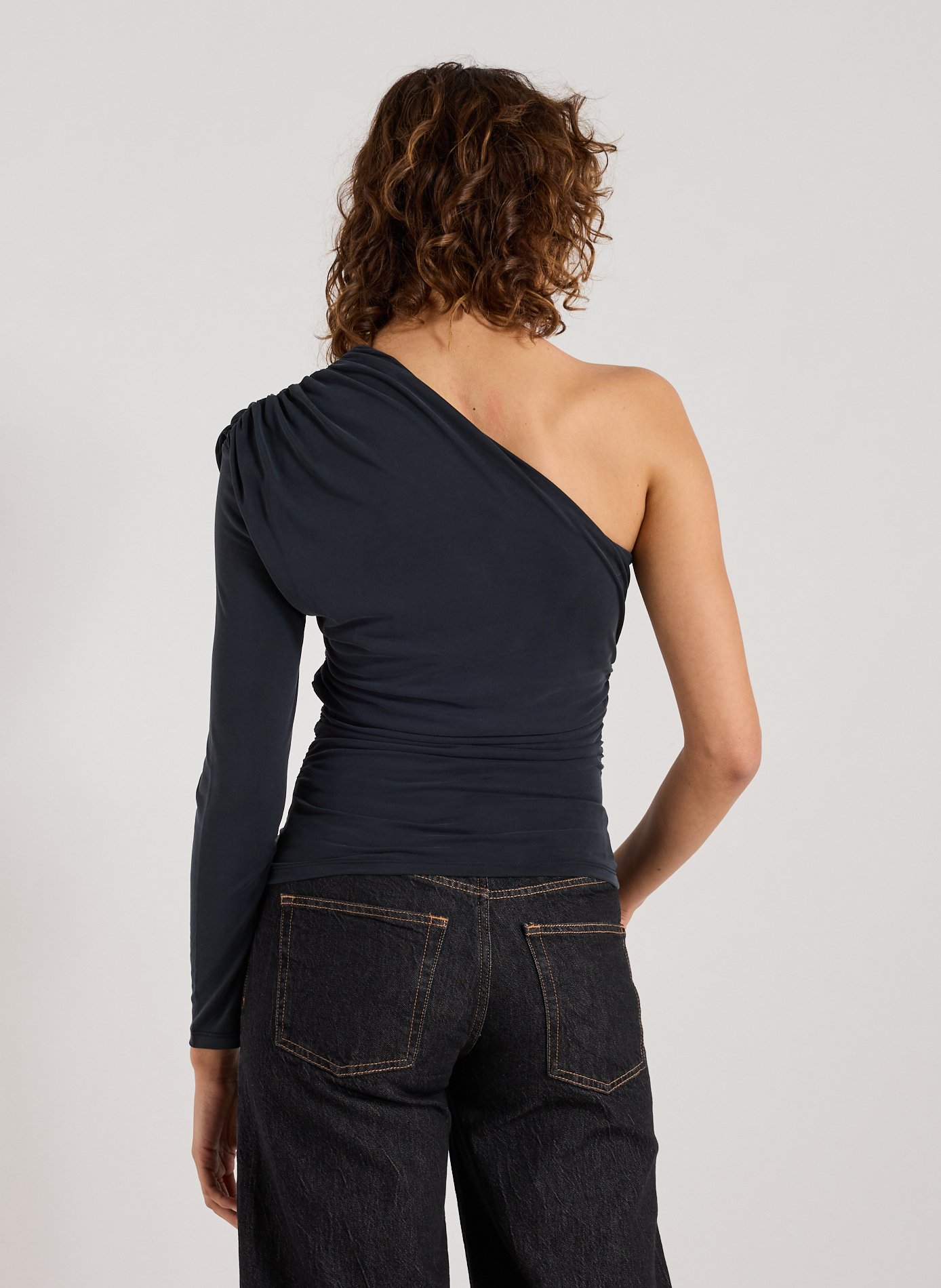 Top slim asymétrique à fronce TOPSHOP Marron