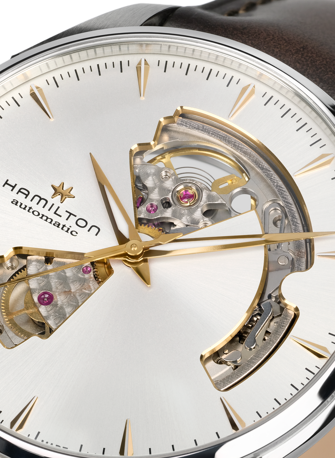 Montre automatique en cuir et acier inoxydable HAMILTON Blanc