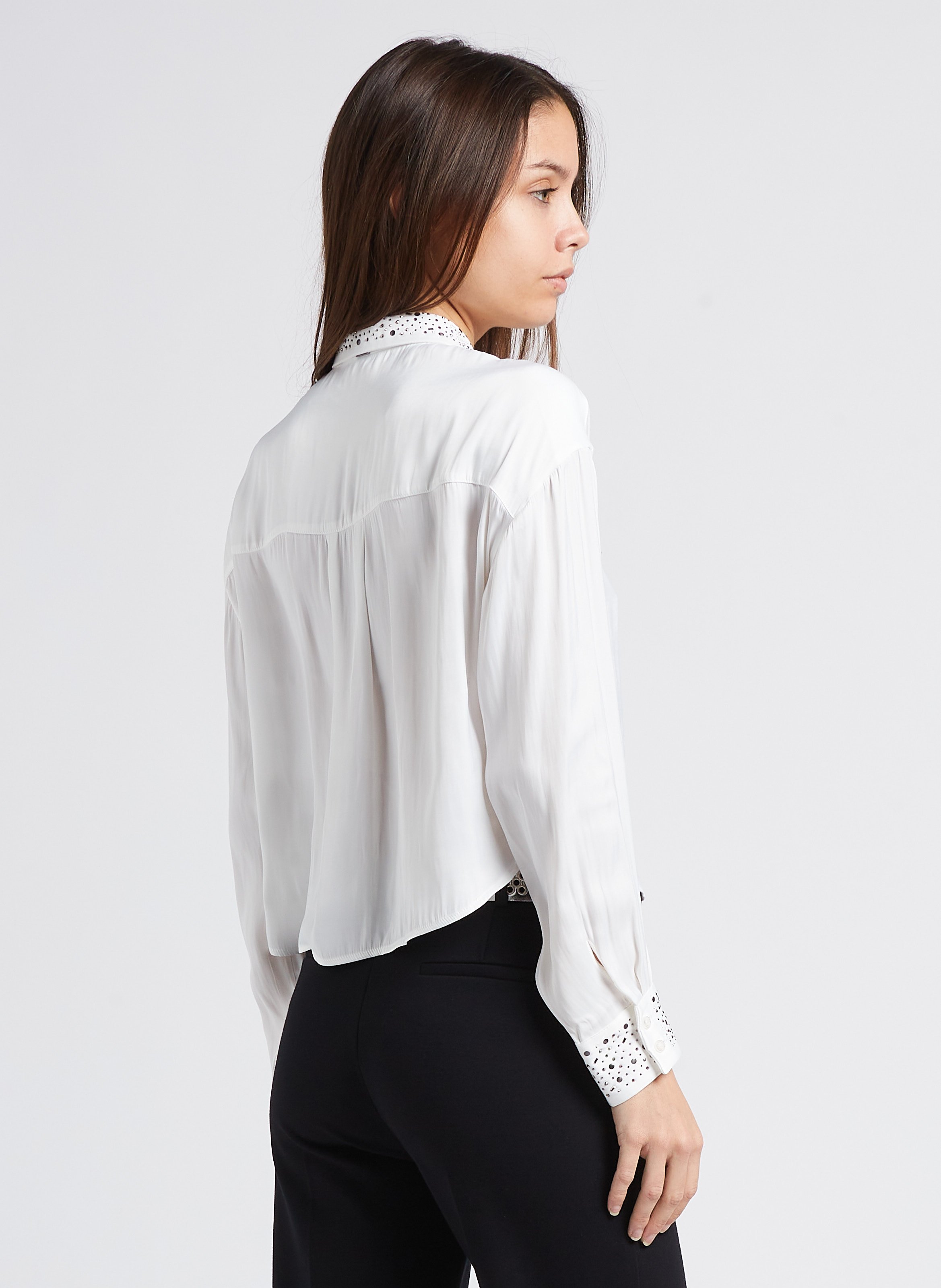 Chemise courte col classique à strass IKKS Blanc