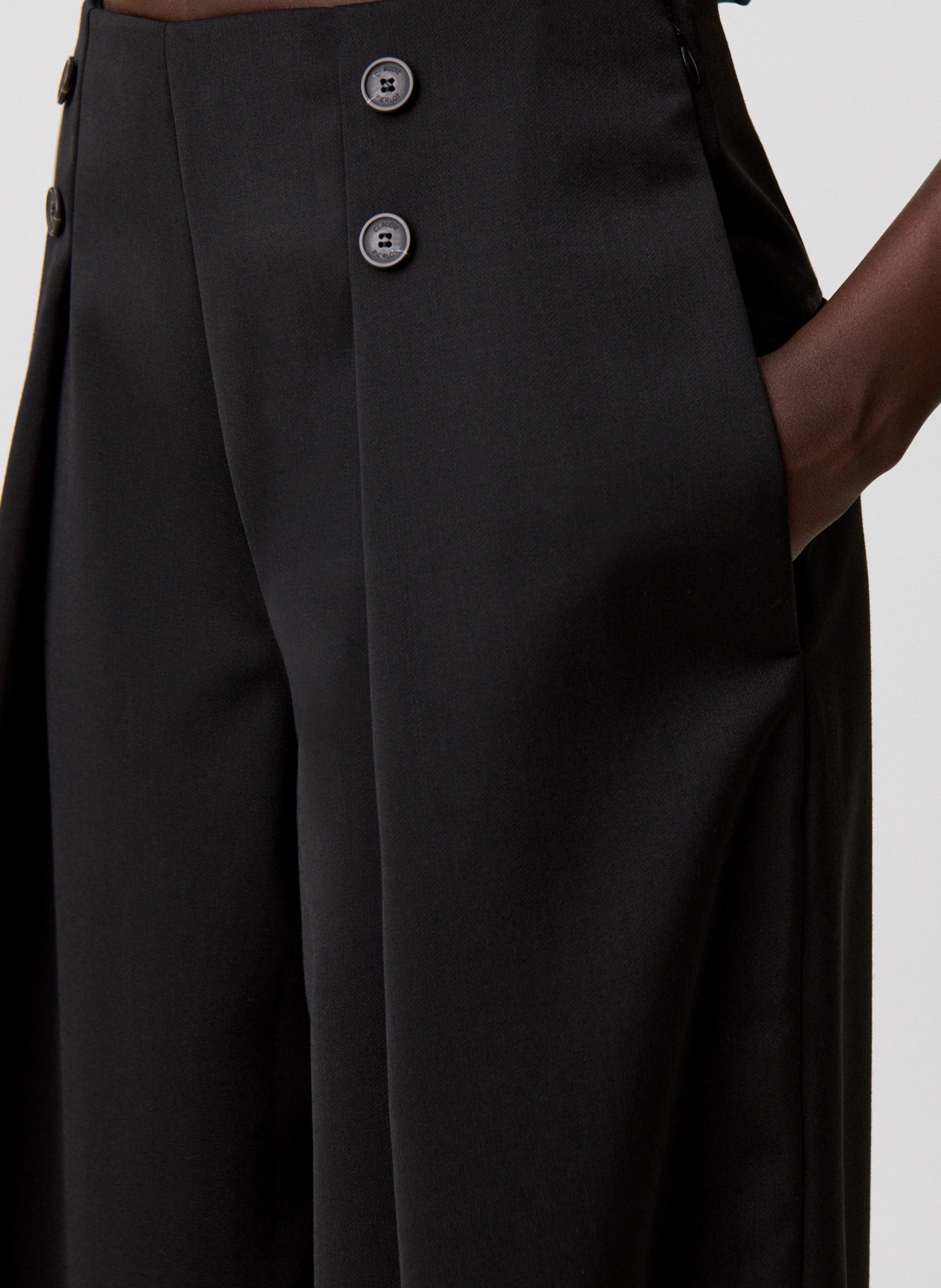 Pantalon large taille haute Noir