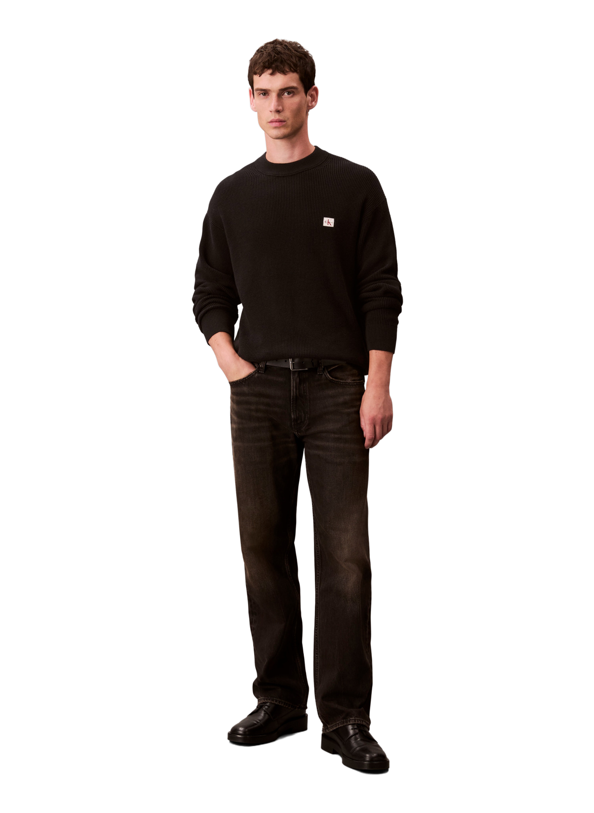 Straight round neck cotton sweater CALVIN KLEIN Black