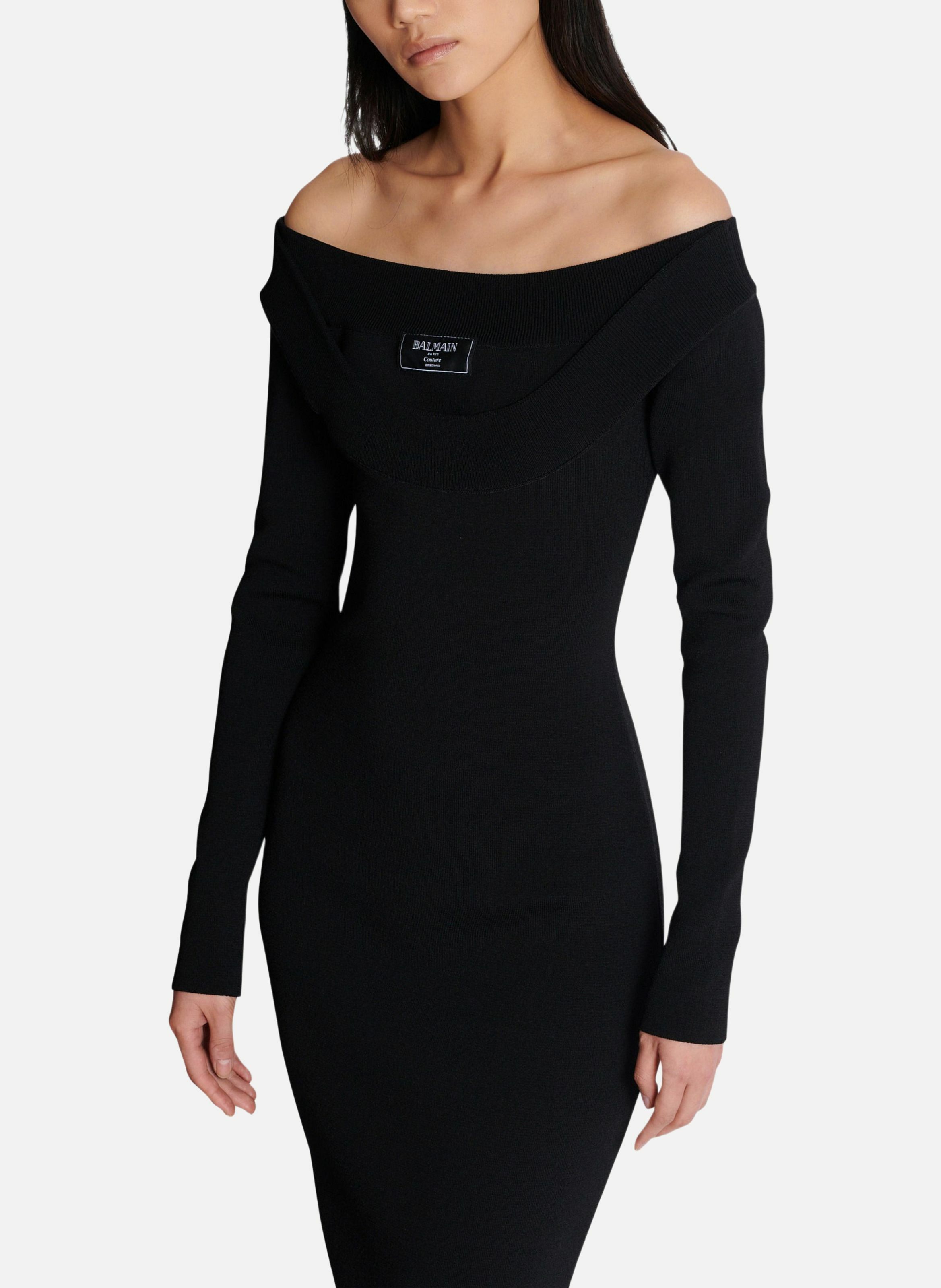 Robe longue en maille unie BALMAIN Noir