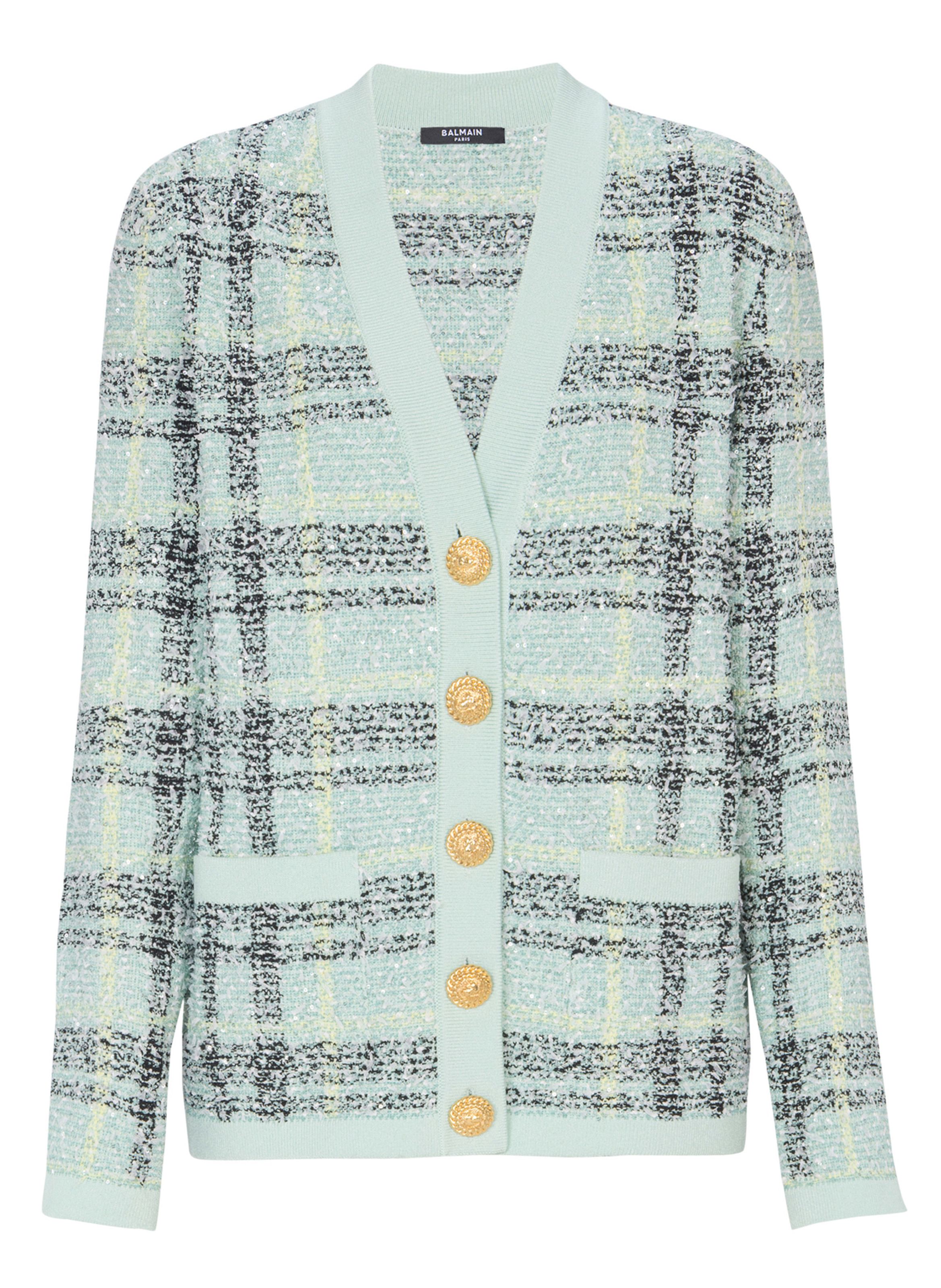 Cardigan loose en tweed à paillettes BALMAIN Vert