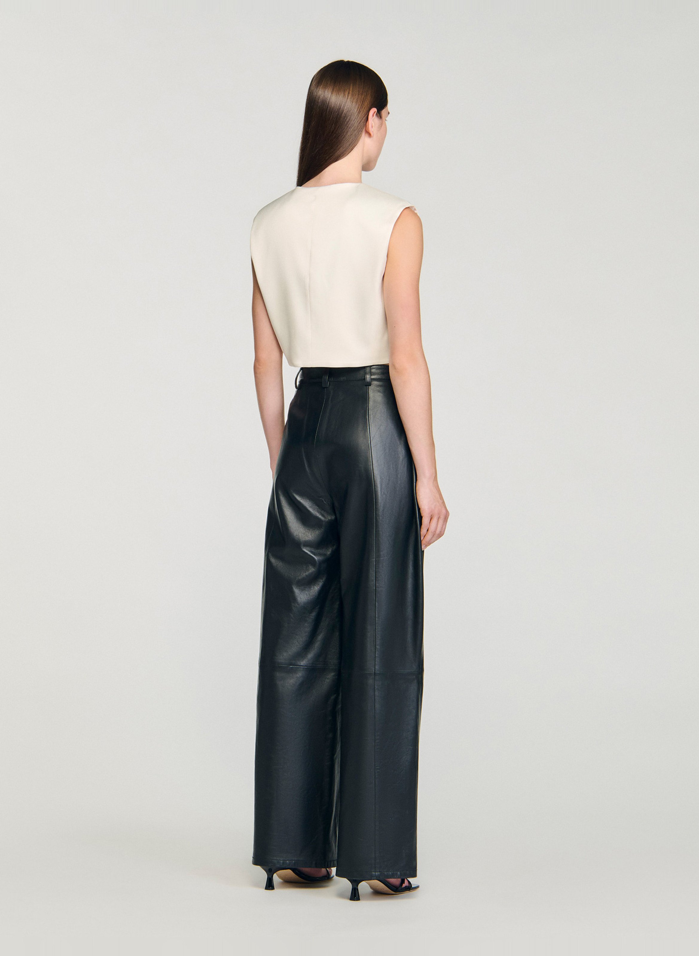 Top court satiné sans manches à noeuds SANDRO Beige