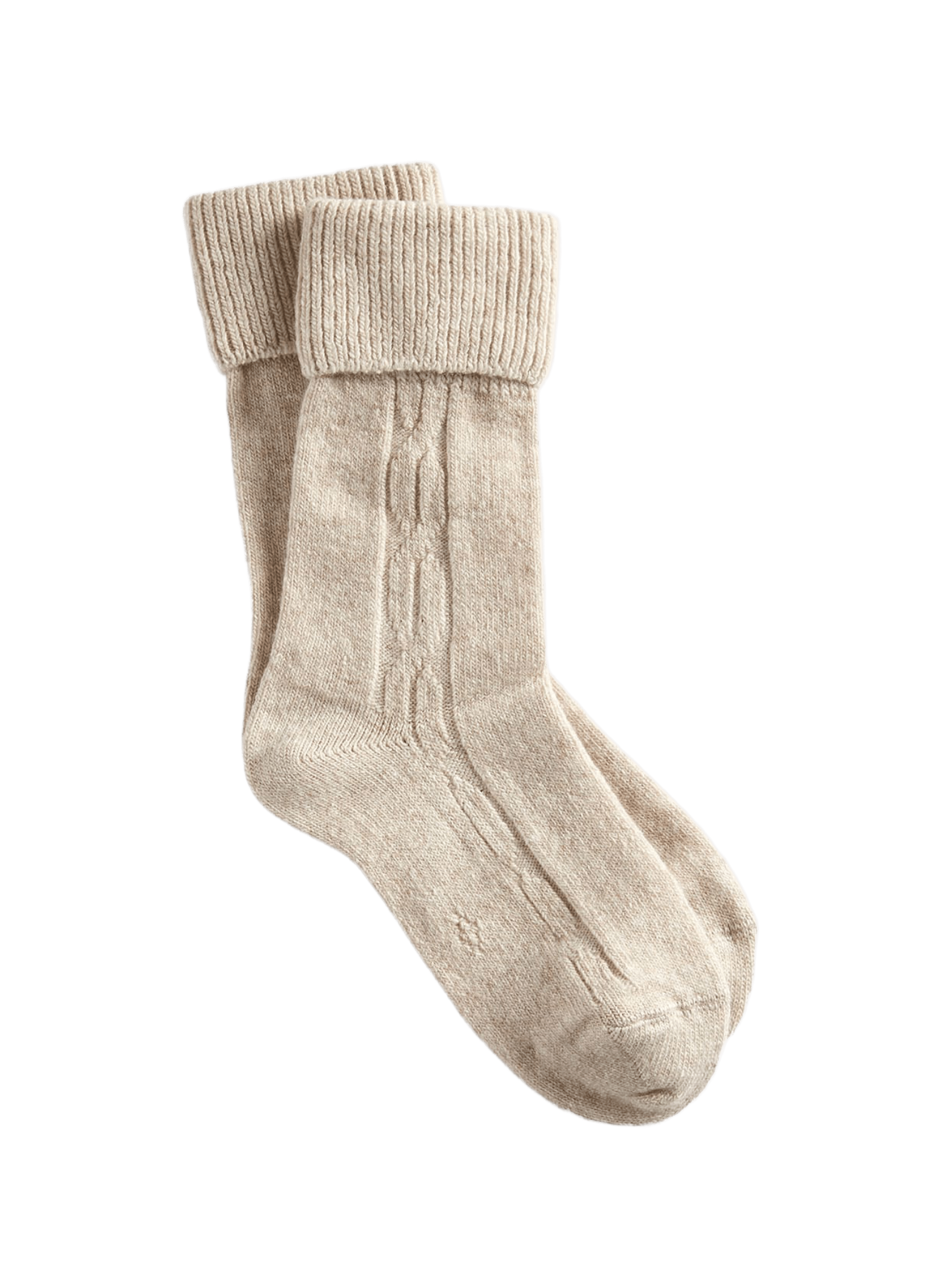 Chaussettes mi-hautes à revers en laine et cachemire mélangés LE BOURGET Beige