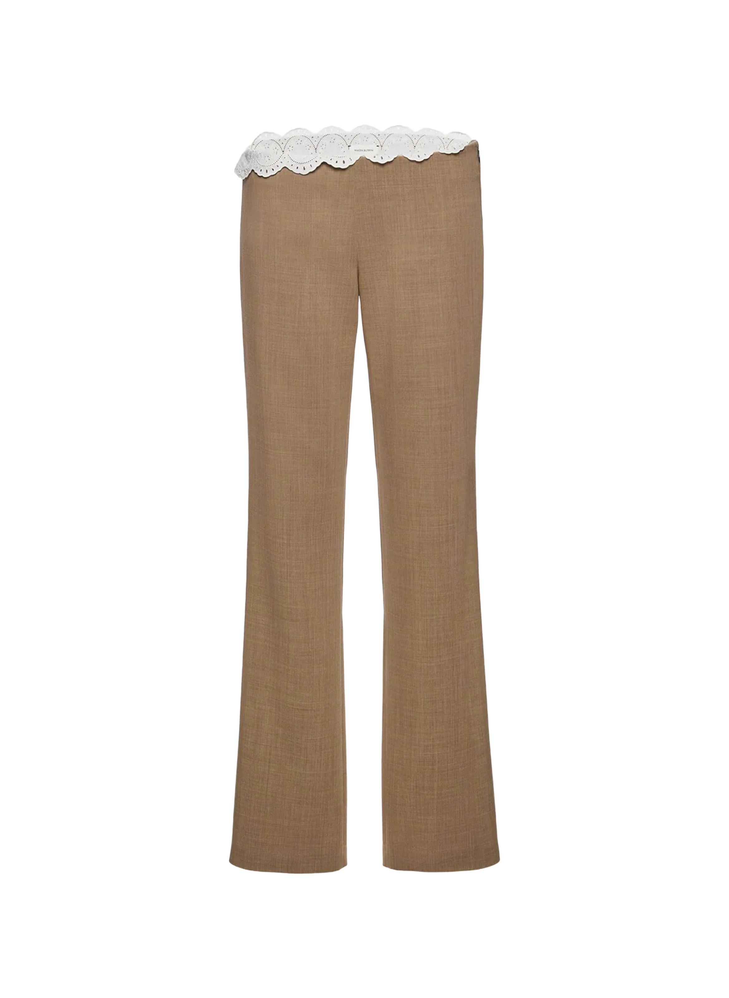 Pantalon droit bords dentelle en laine mélangée MAGDA BUTRYM Beige