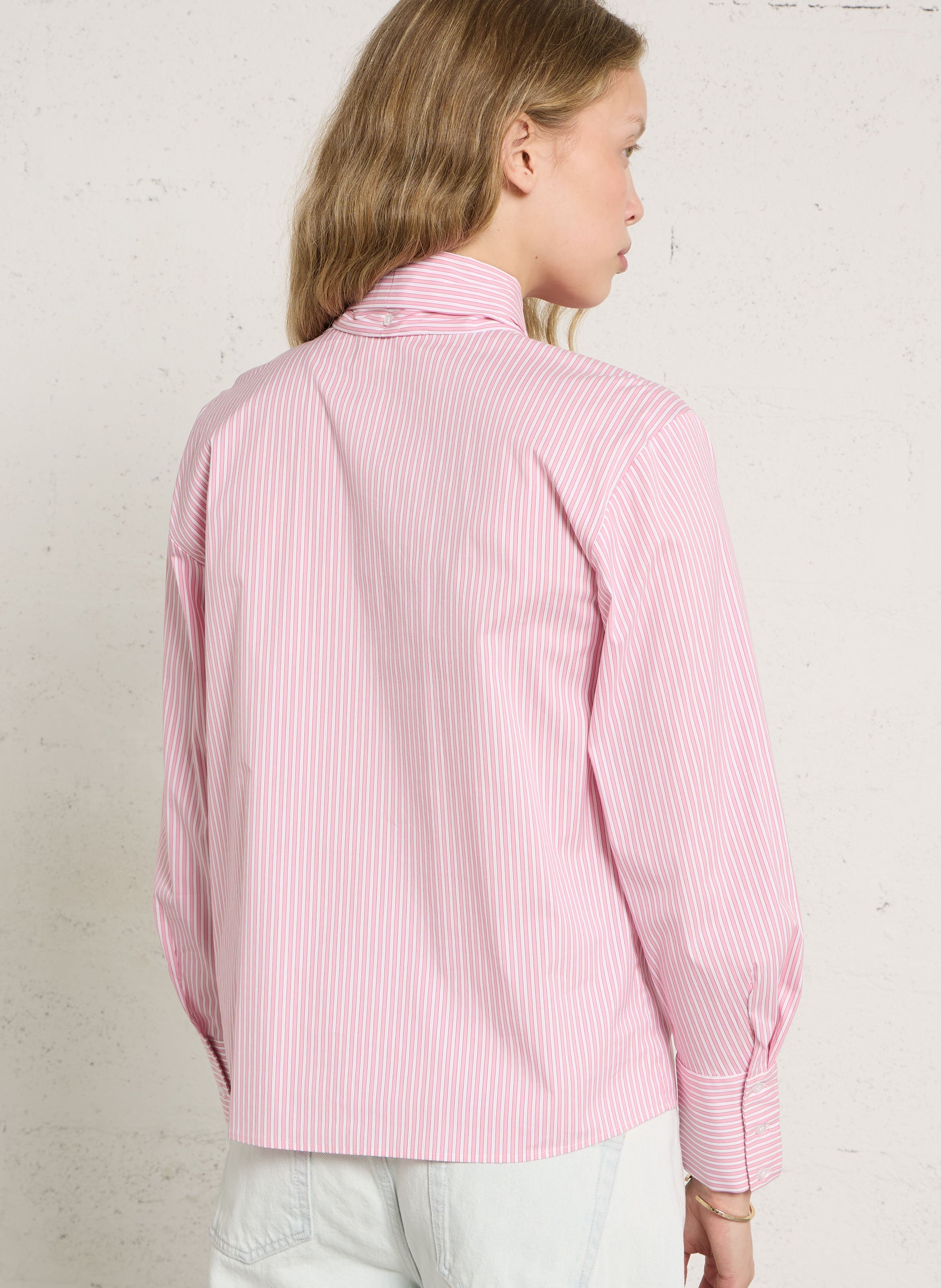 Chemise à rayures col lavallière sandrine MAISON 123 Rose