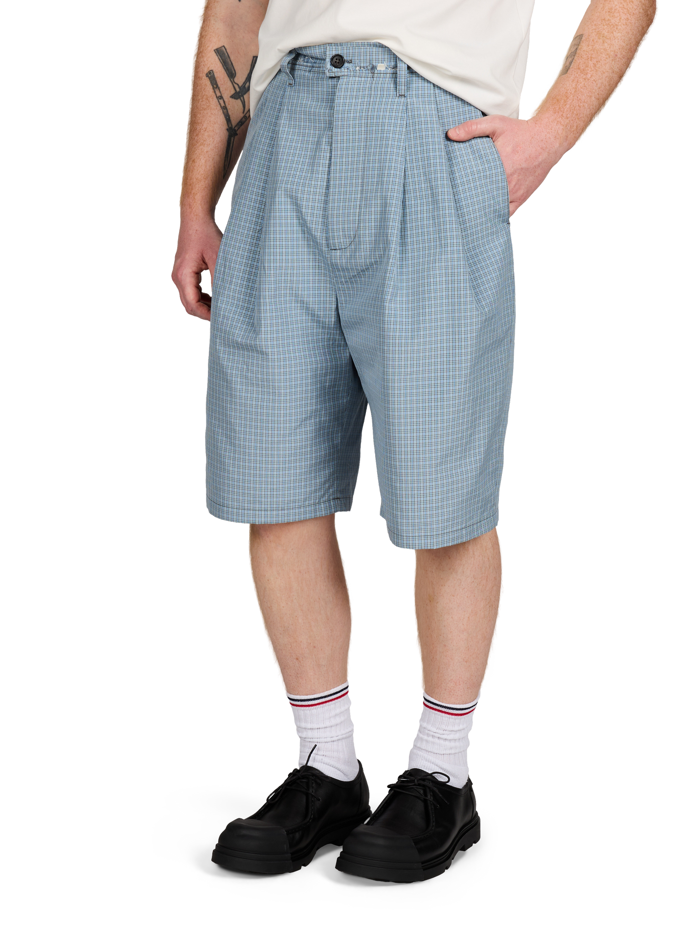 Checked cotton blend shorts CAMIEL FORTGENS Blue