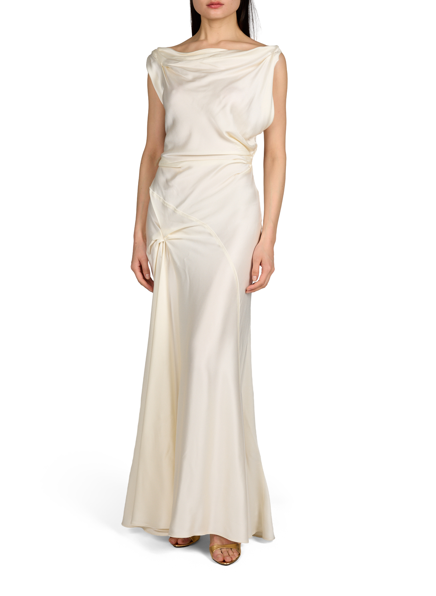 Robe sans manches drapée et satinée VICTORIA BECKHAM Blanc