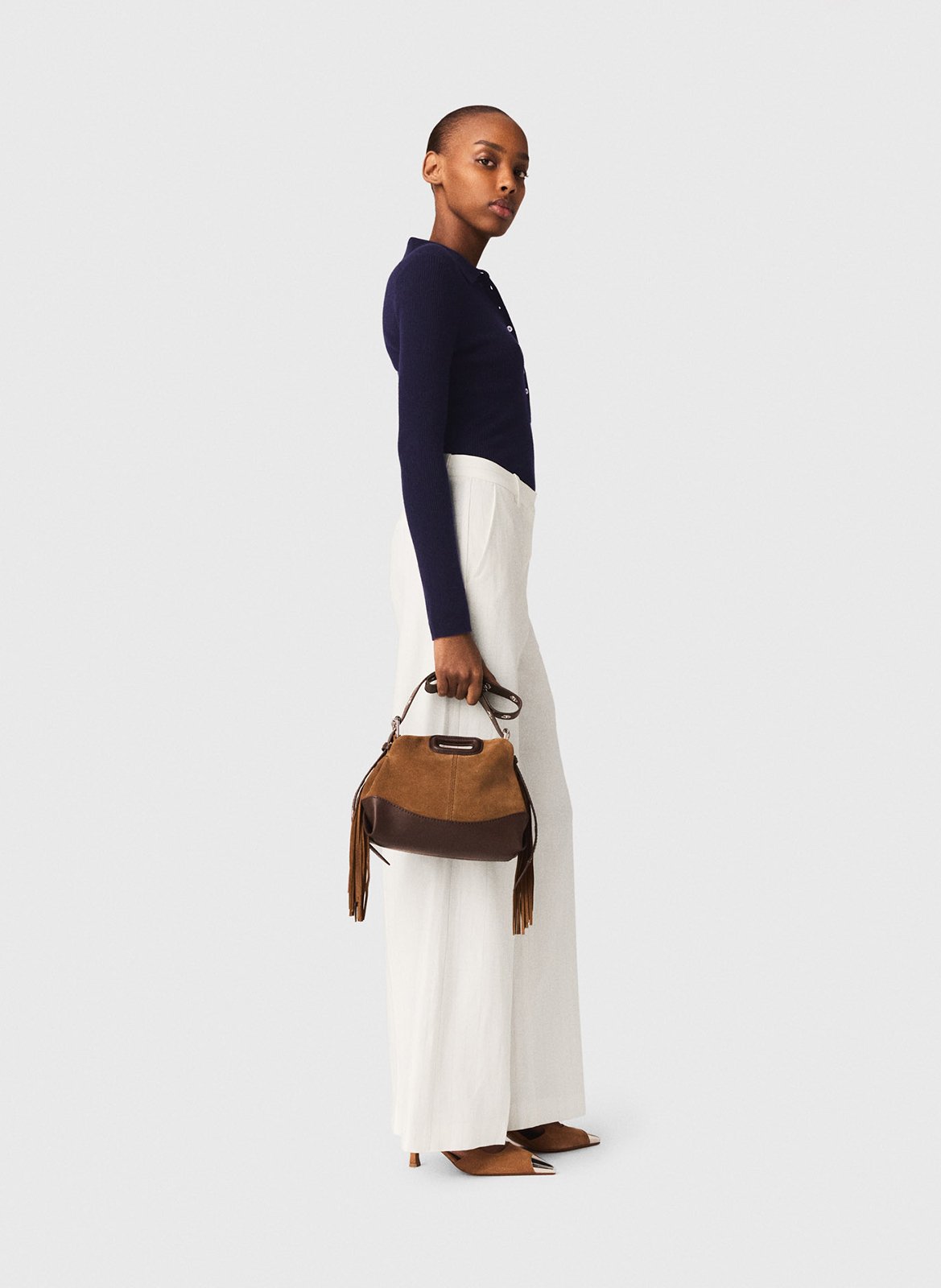 Pantalon large à rayures MAJE Blanc