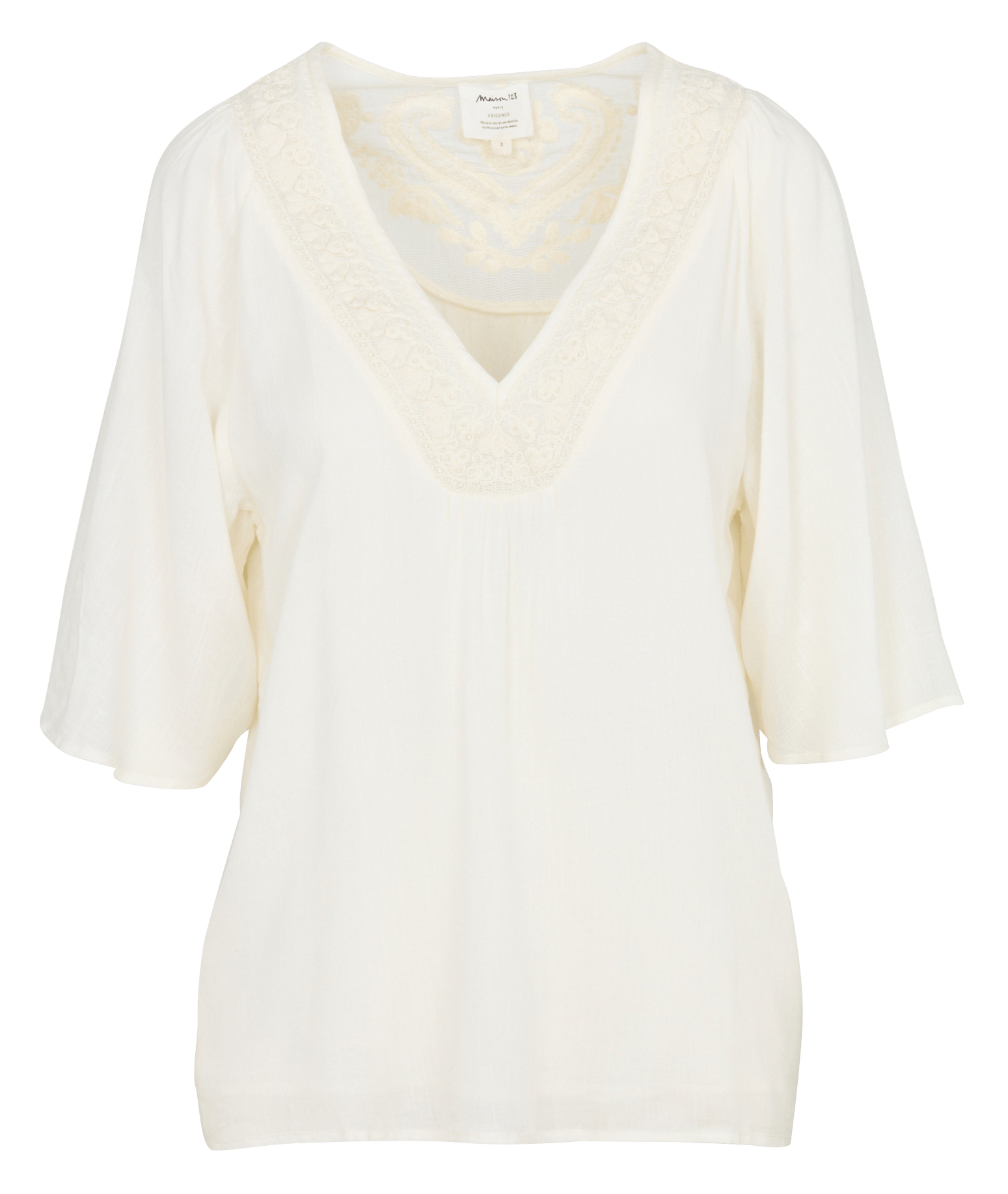 Tee-shirt col v fluide à broderies deborah MAISON 123 Beige