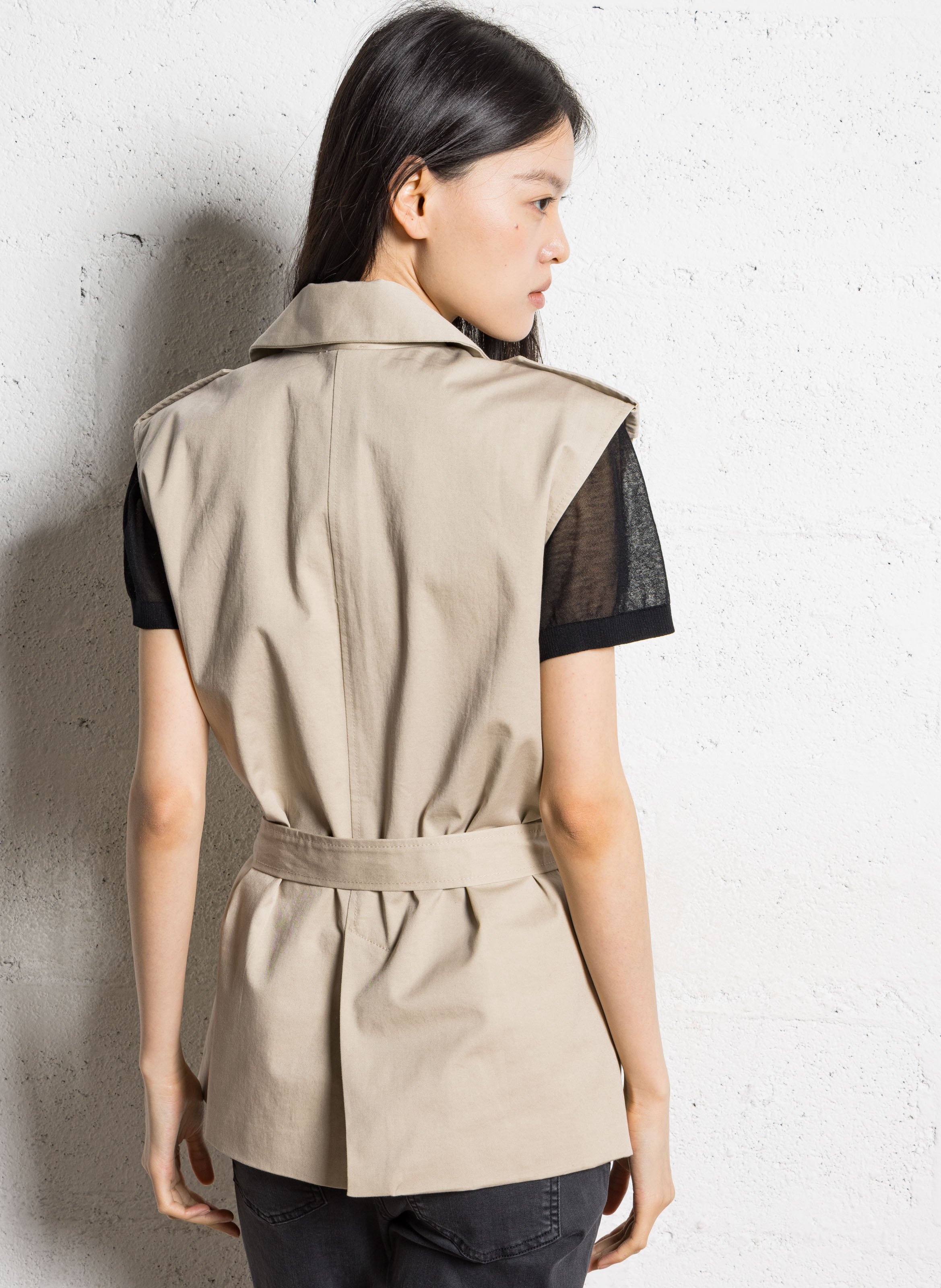 Saharienne droite col tailleur en coton mélangé IKKS Beige