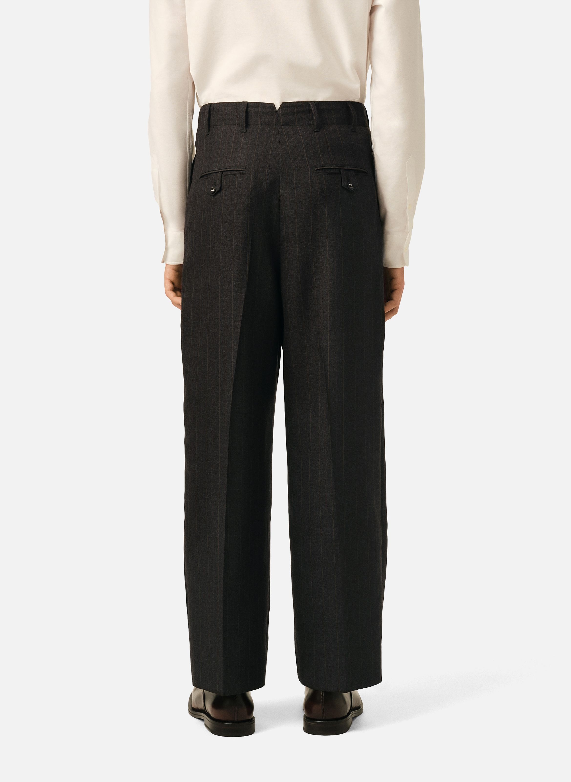 Pantalon rayé en laine coupe carotte taille haute AMI PARIS Gris