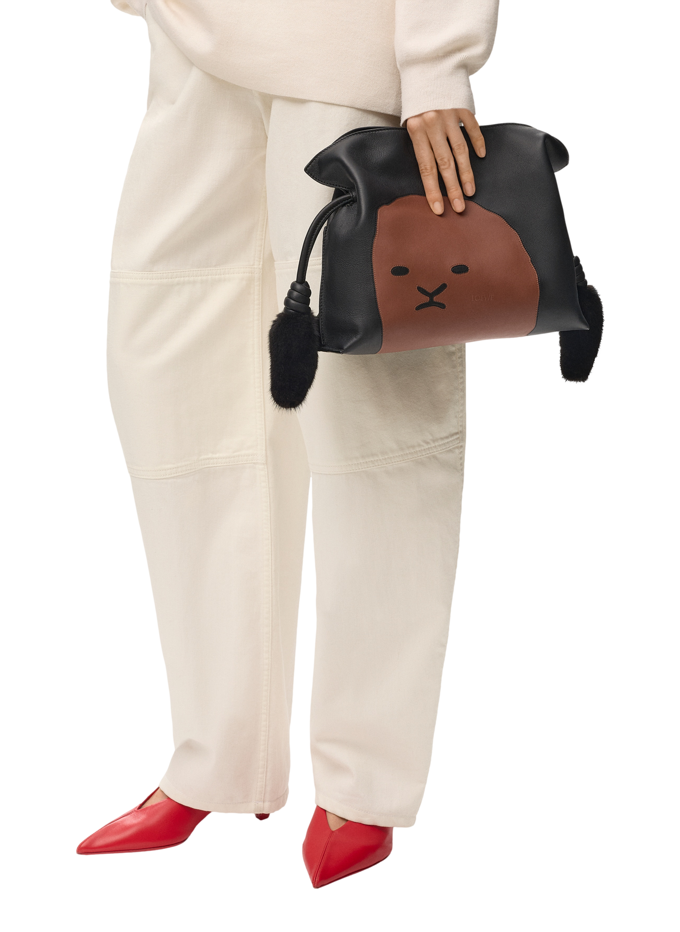 180th Anniversary Capsule - Lion Intarsio Flamenco Medium Calf Leather Clutch LOEWE Black
