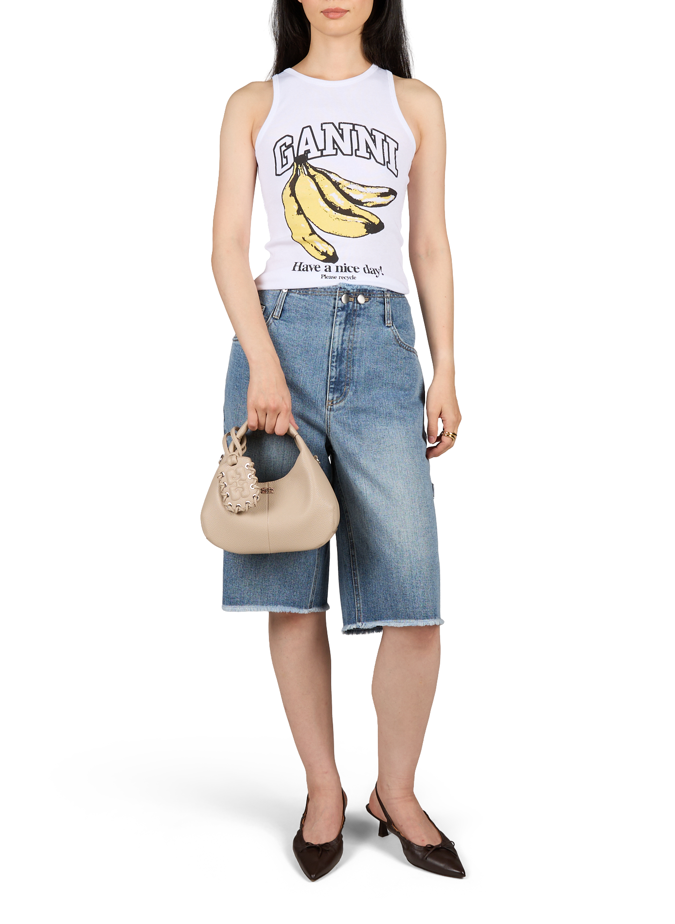 Leren handtas GANNI Beige